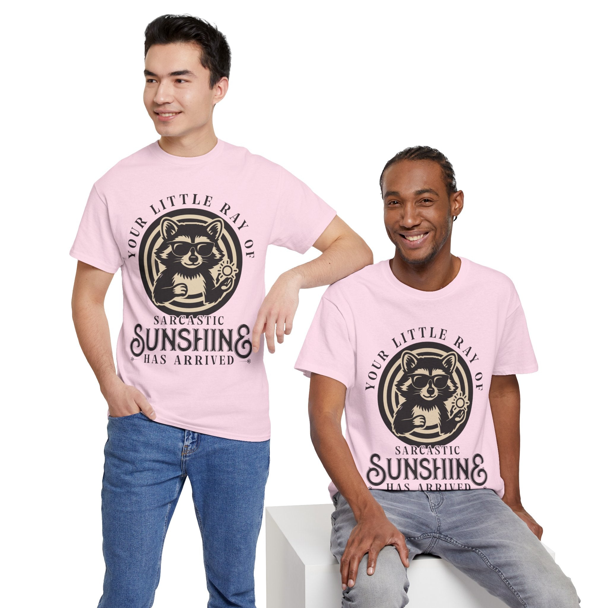 Cool Raccoon Sunglasses T-Shirt — Raccoon Holding Sun Graphic Unisex Cotton Tee