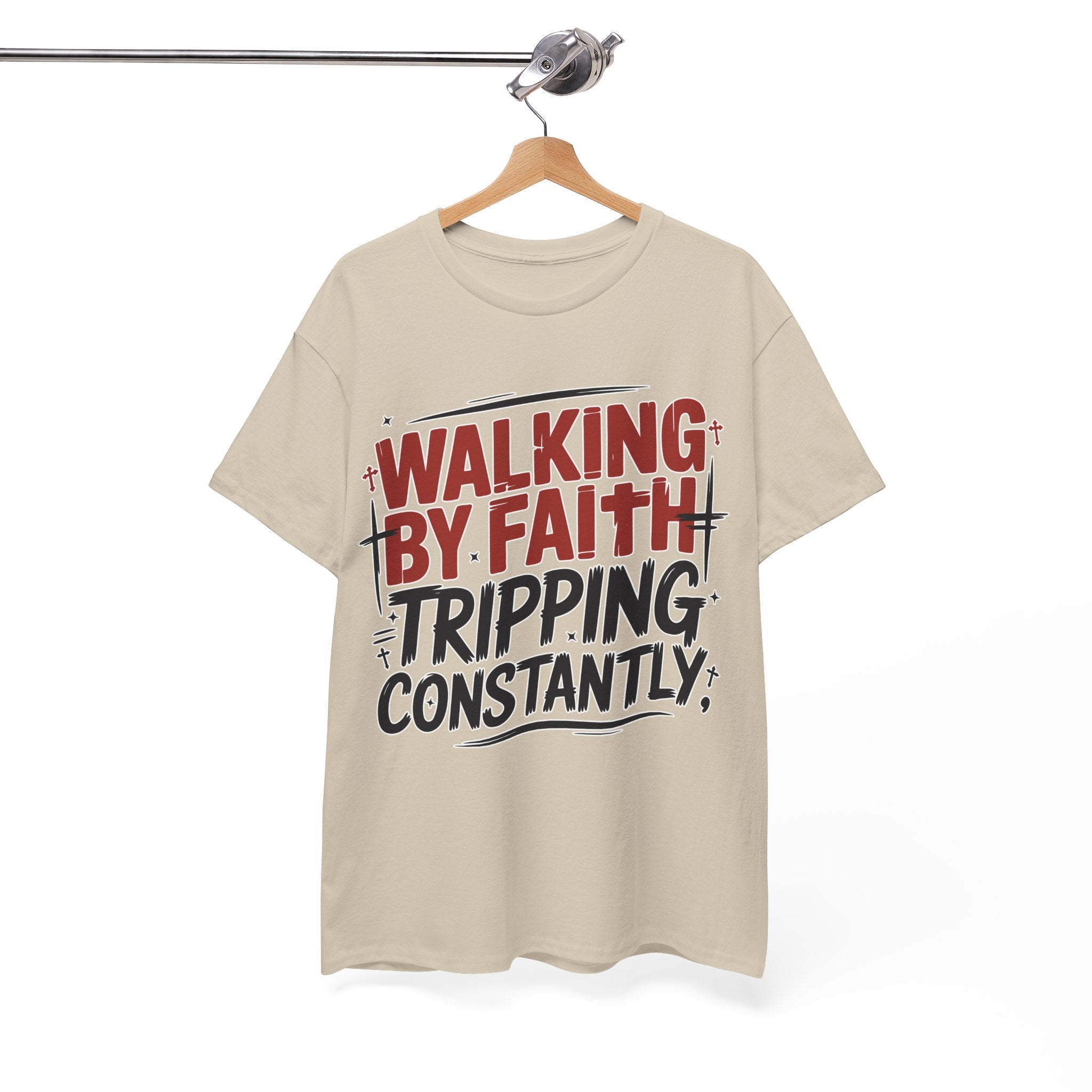 Walking by Faith, Tripping Constantly Unisex Cotton T-Shirt