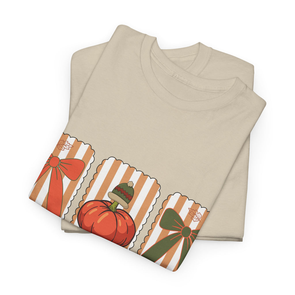 Give Thanks Thanksgiving T-Shirt — Pumpkin with Hat & Bows Unisex Cotton Tee