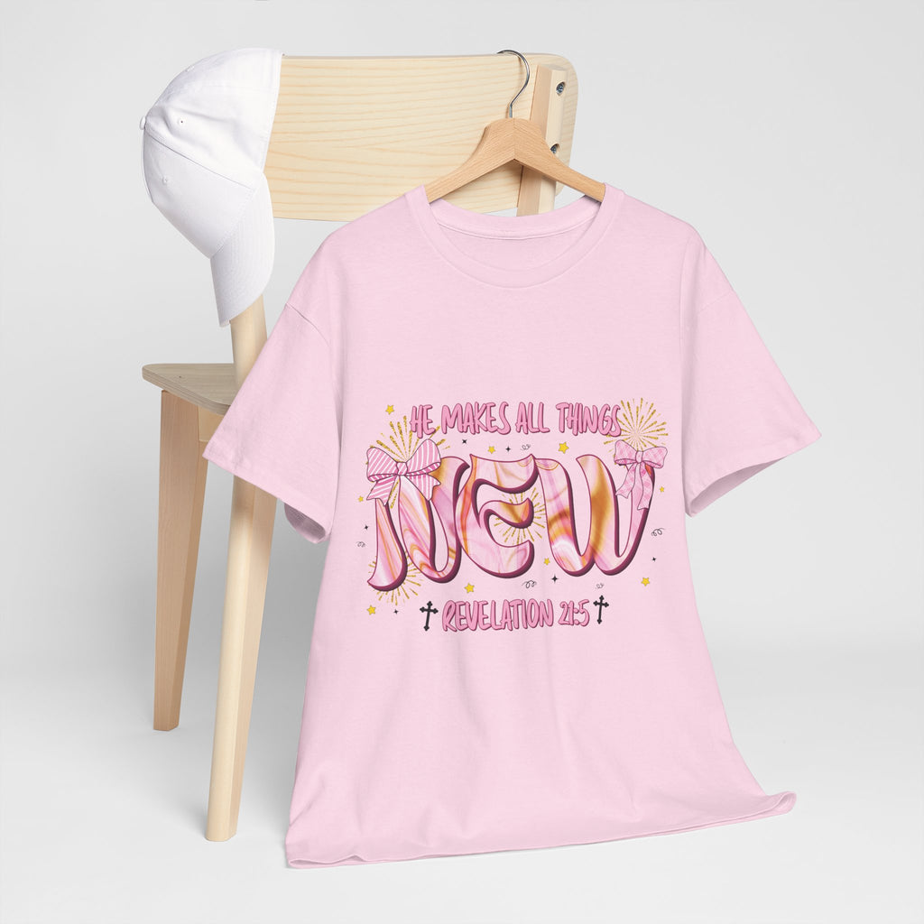 Christian Marble Tee — “He Makes All Things New” (Revelation 21:5)... Unisex Cotton Tee