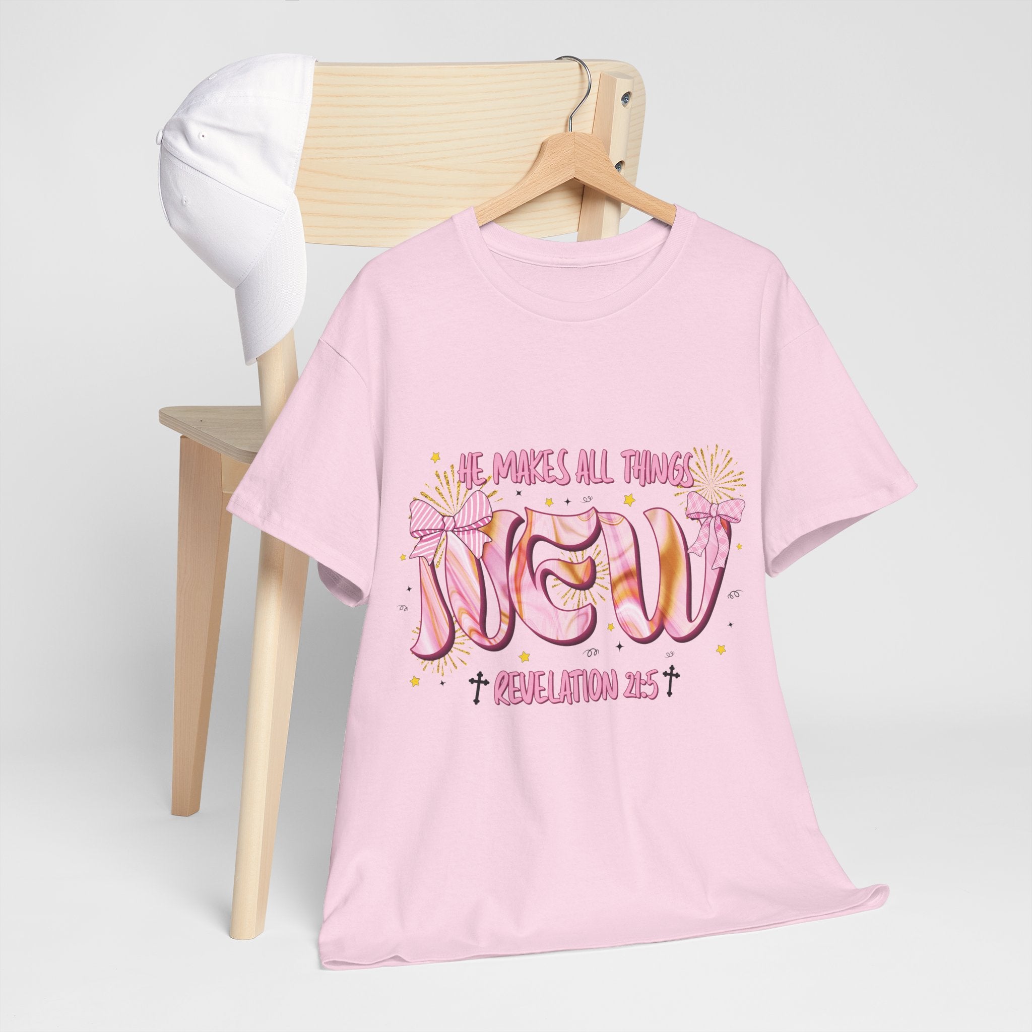 Christian Marble Tee — “He Makes All Things New” (Revelation 21:5)... Unisex Cotton Tee