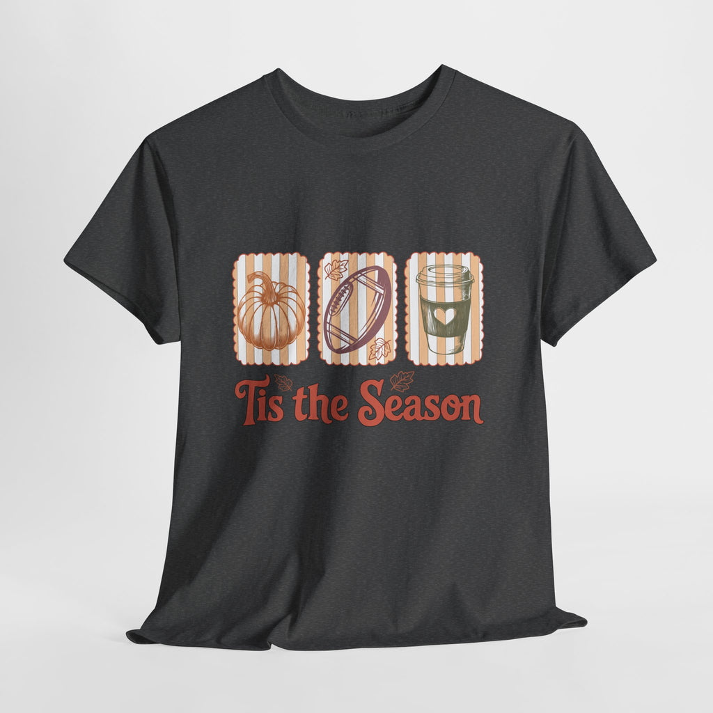Tis the Season Pumpkin, Football & Coffee Fall Unisex Cotton T-Shirt