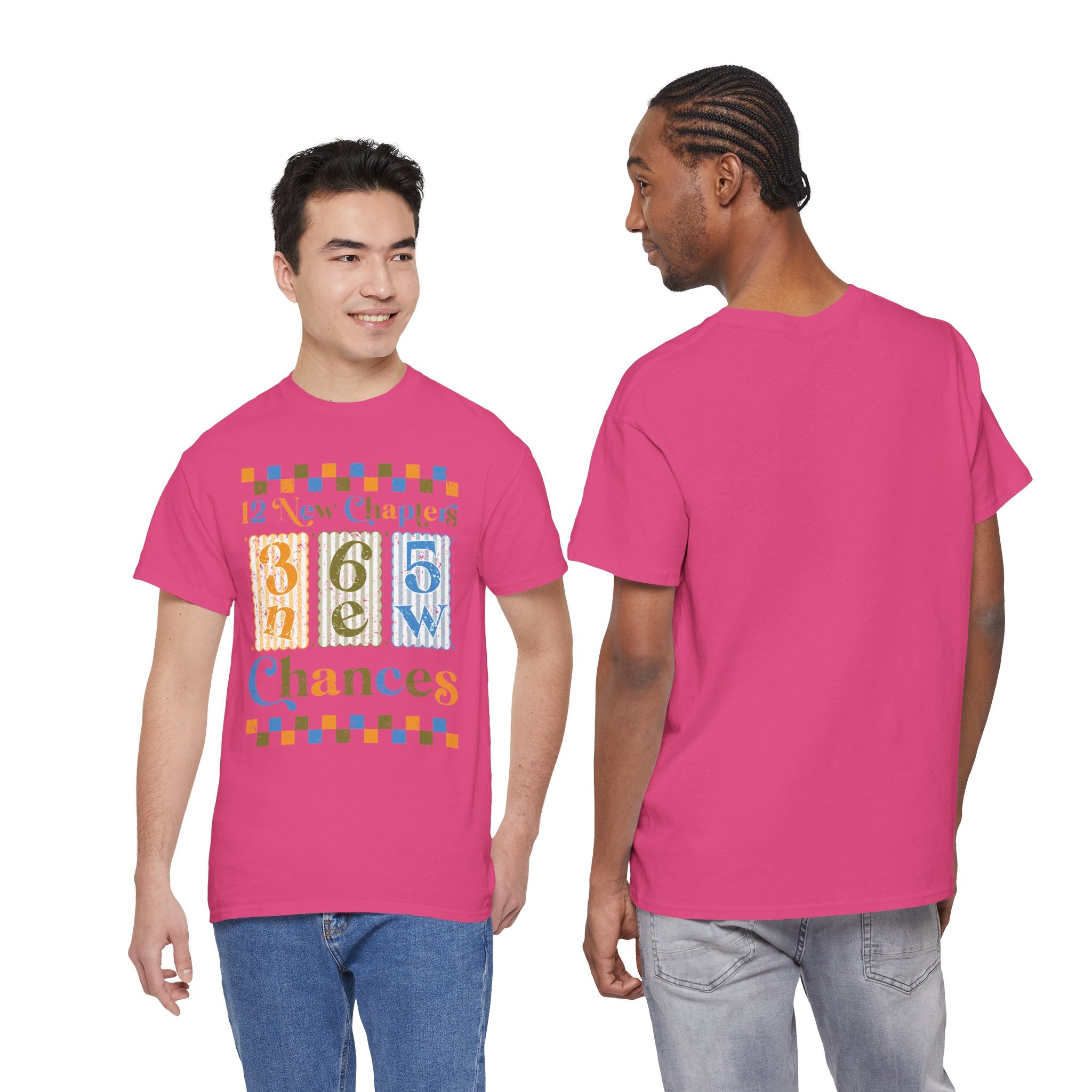 Retro '12 New Chapters, 365 New Chances' T-Shirt — Colorful Distressed Vintage Unisex Cotton Tee