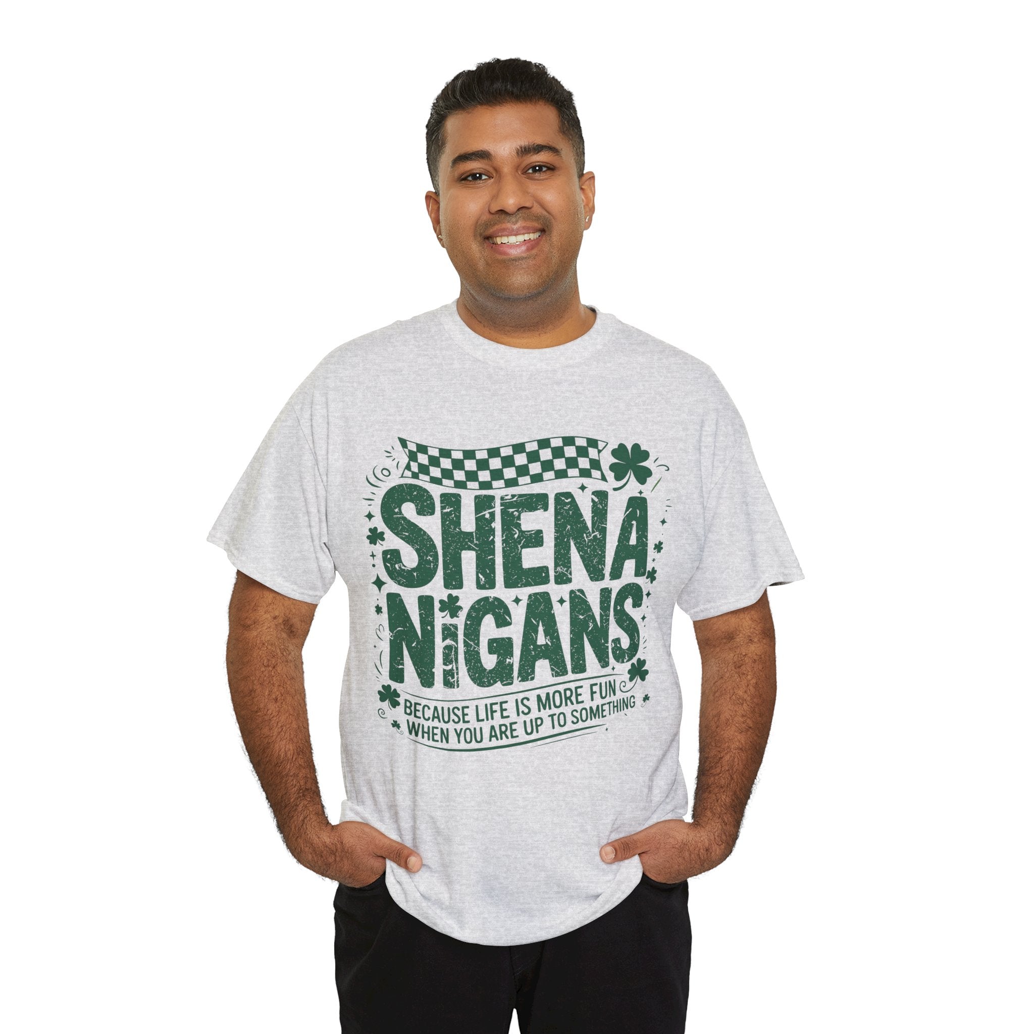 Shenanigans Clover Tee — Bright Green St. Patrick’s Day Shirt with Checkered Flag Unisex Cotton Tee