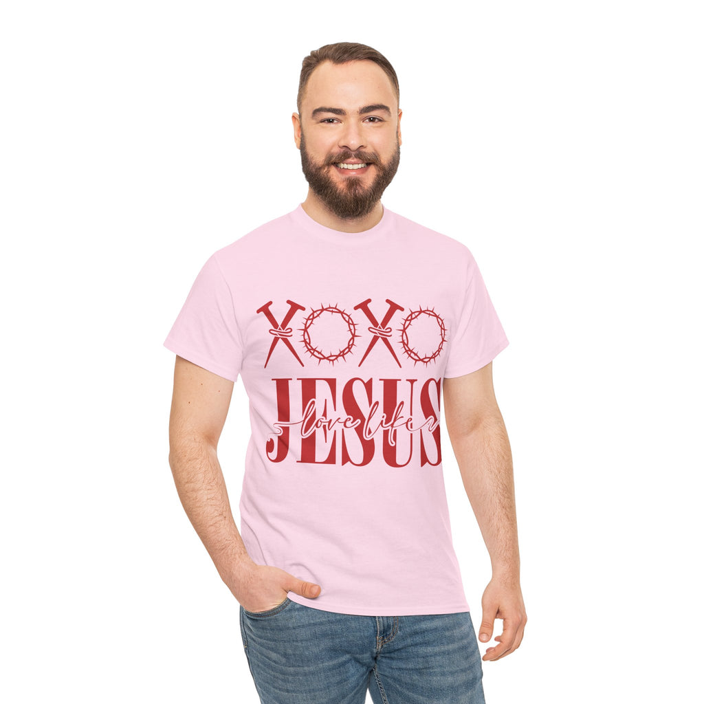 Christian Valentine T-Shirt — "XOXO Jesus Love Life" Nails & Thorn Crown Design Unisex Cotton Tee