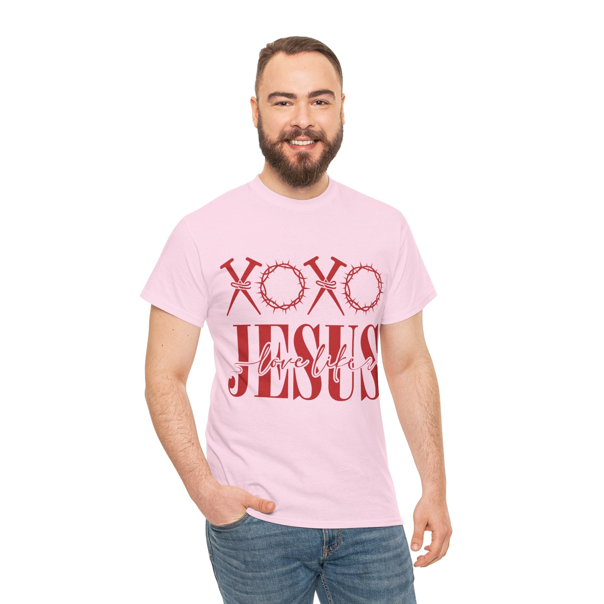 Christian Valentine T-Shirt — "XOXO Jesus Love Life" Nails & Thorn Crown Design Unisex Cotton Tee