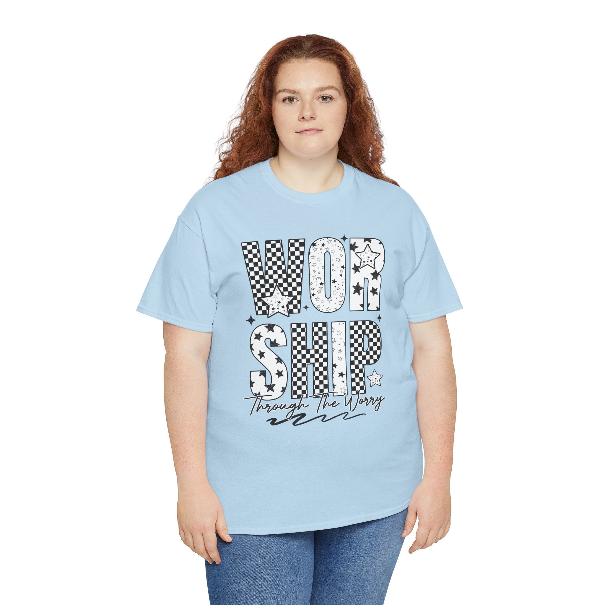 WORSHIP Through The Worry Checkerboard Unisex Cotton Tee