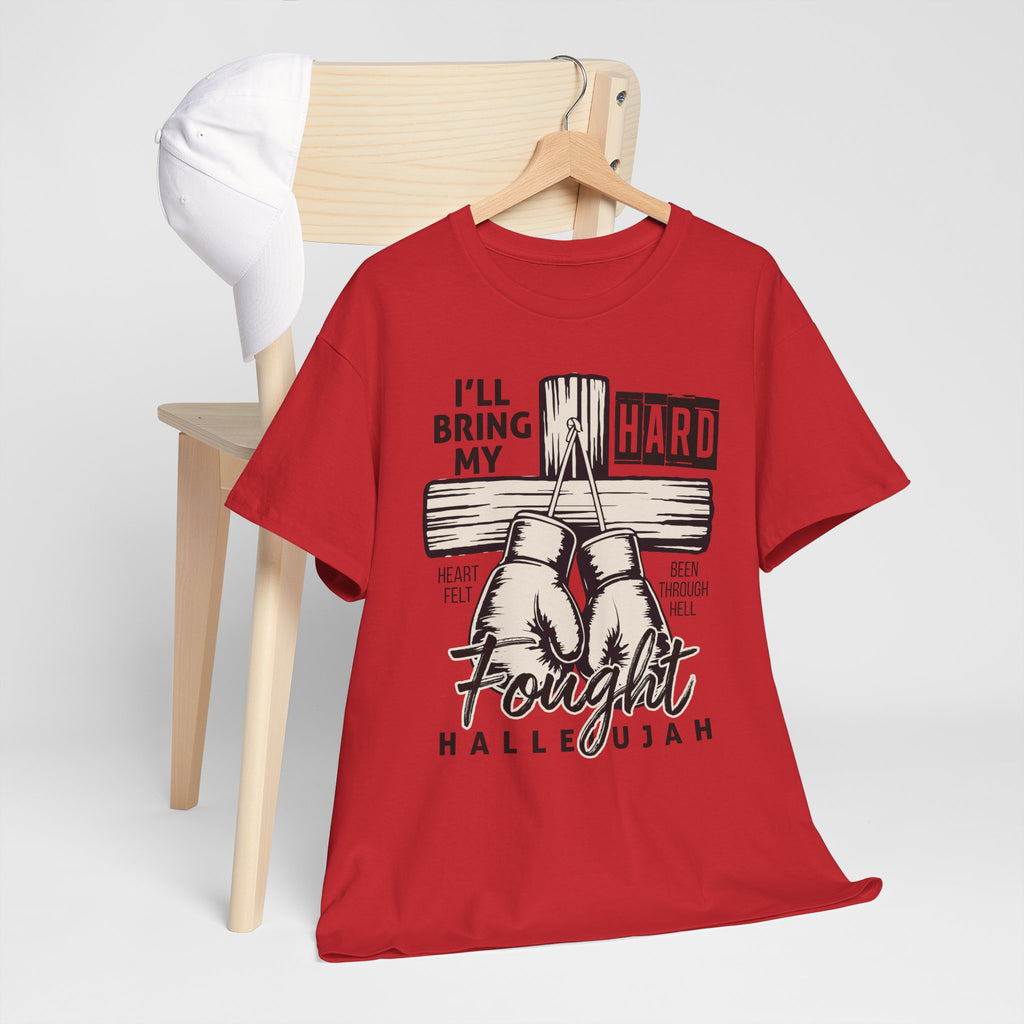 Christian Boxing Gloves Cross Tee — "I’ll Bring My Hard-Fought Heart."Unisex Cotton Tee