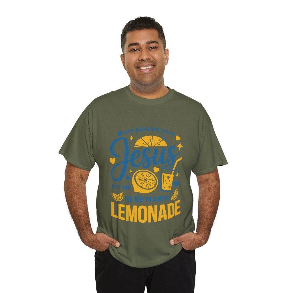 Christian Lemonade T-Shirt — “Life gave me some lemons but my Jesus He be makin’ lemonade”. Unisex Cotton Tee