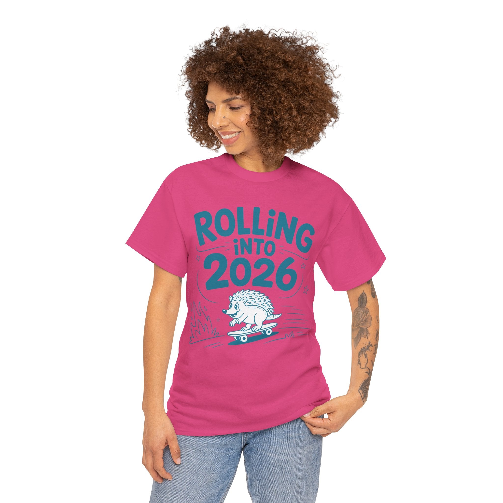 Rolling Into 2026 Hedgehog Skateboard Unisex Cotton Tee
