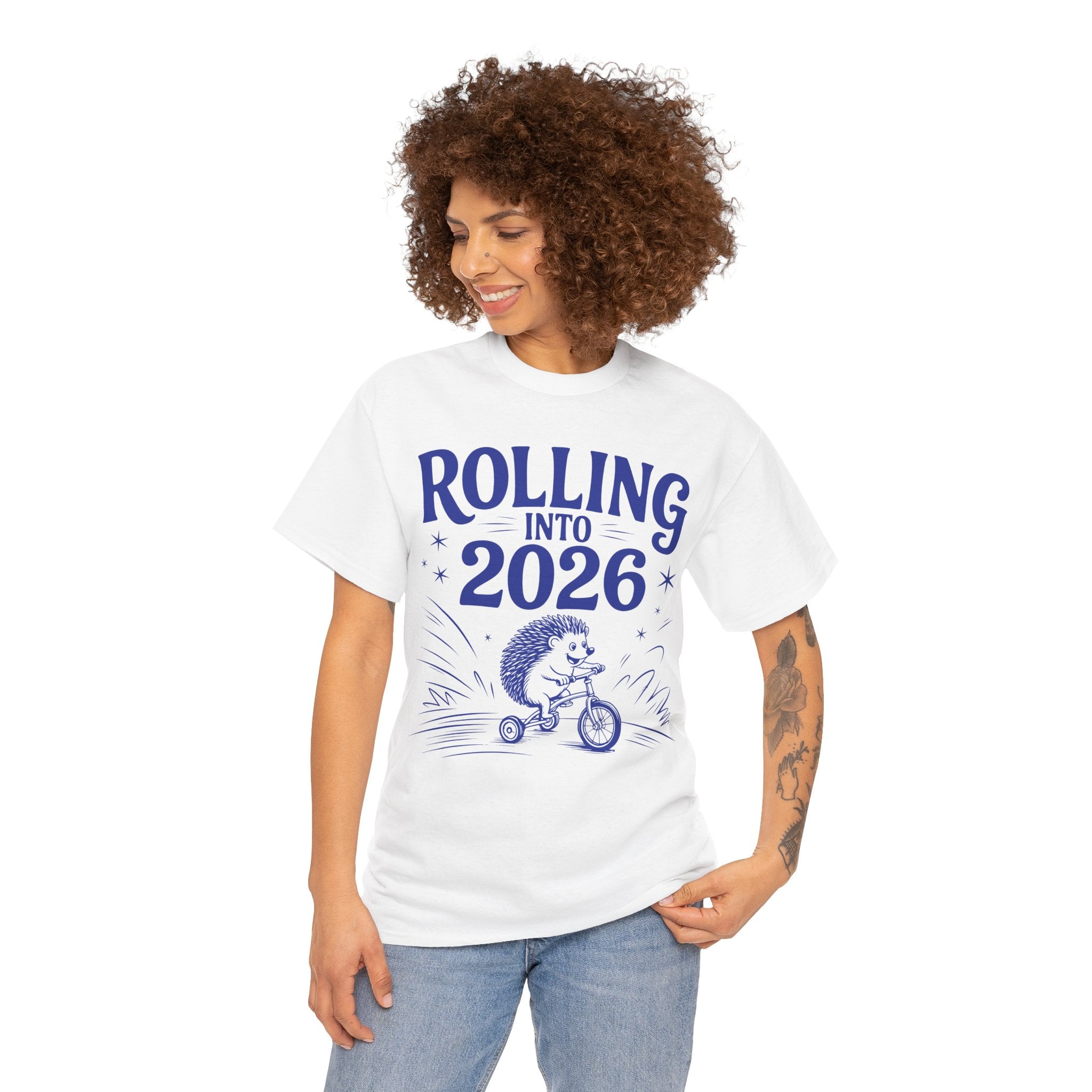 Rolling Into 2026 Hedgehog Tricycle Unisex Cotton Tee