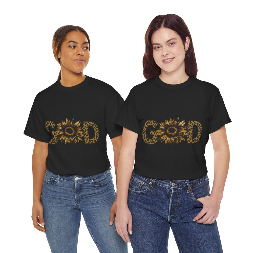 GOD Leopard Print Sunflower Unisex Cotton Tee