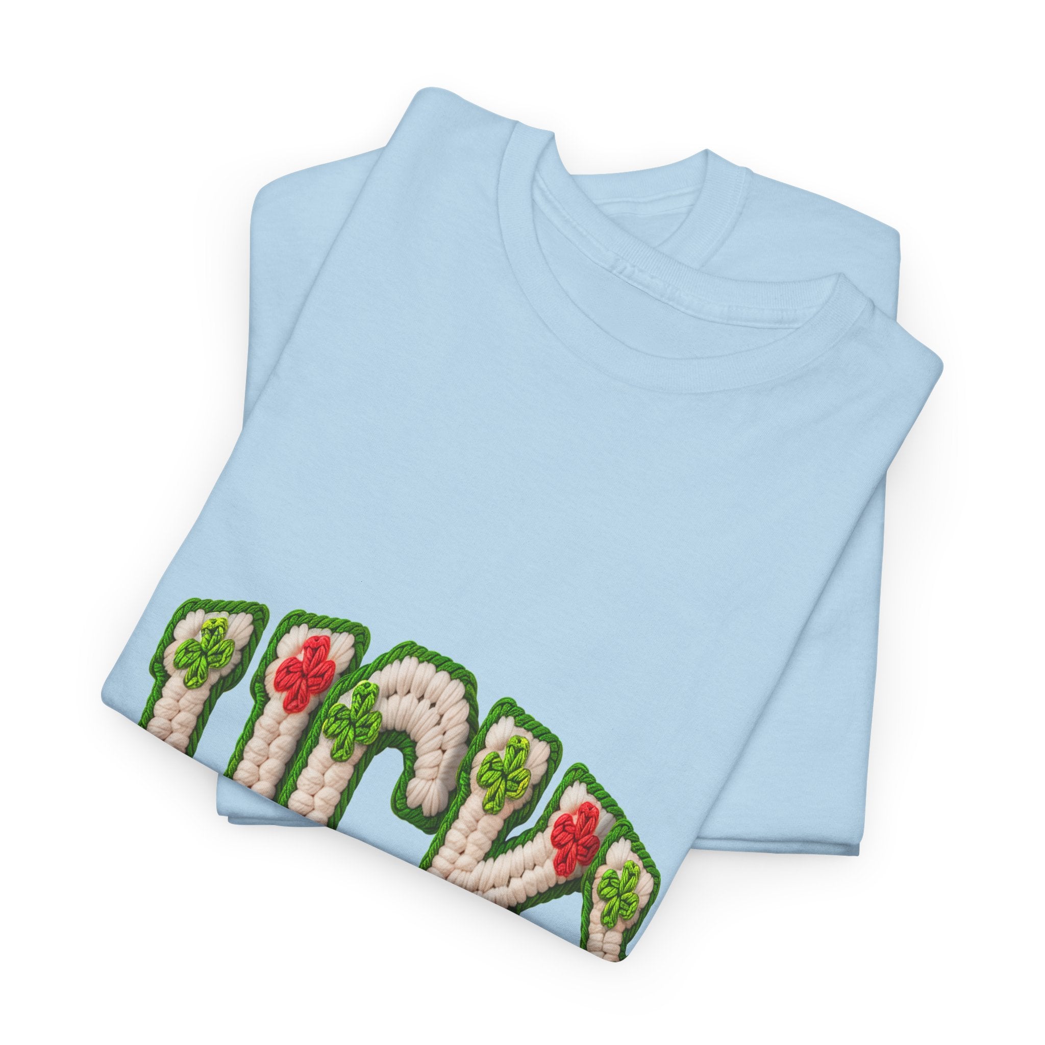 Lucky Crochet Clover T-Shirt — Faux-Yarn Embroidered St. Patrick’s Unisex Cotton Tee