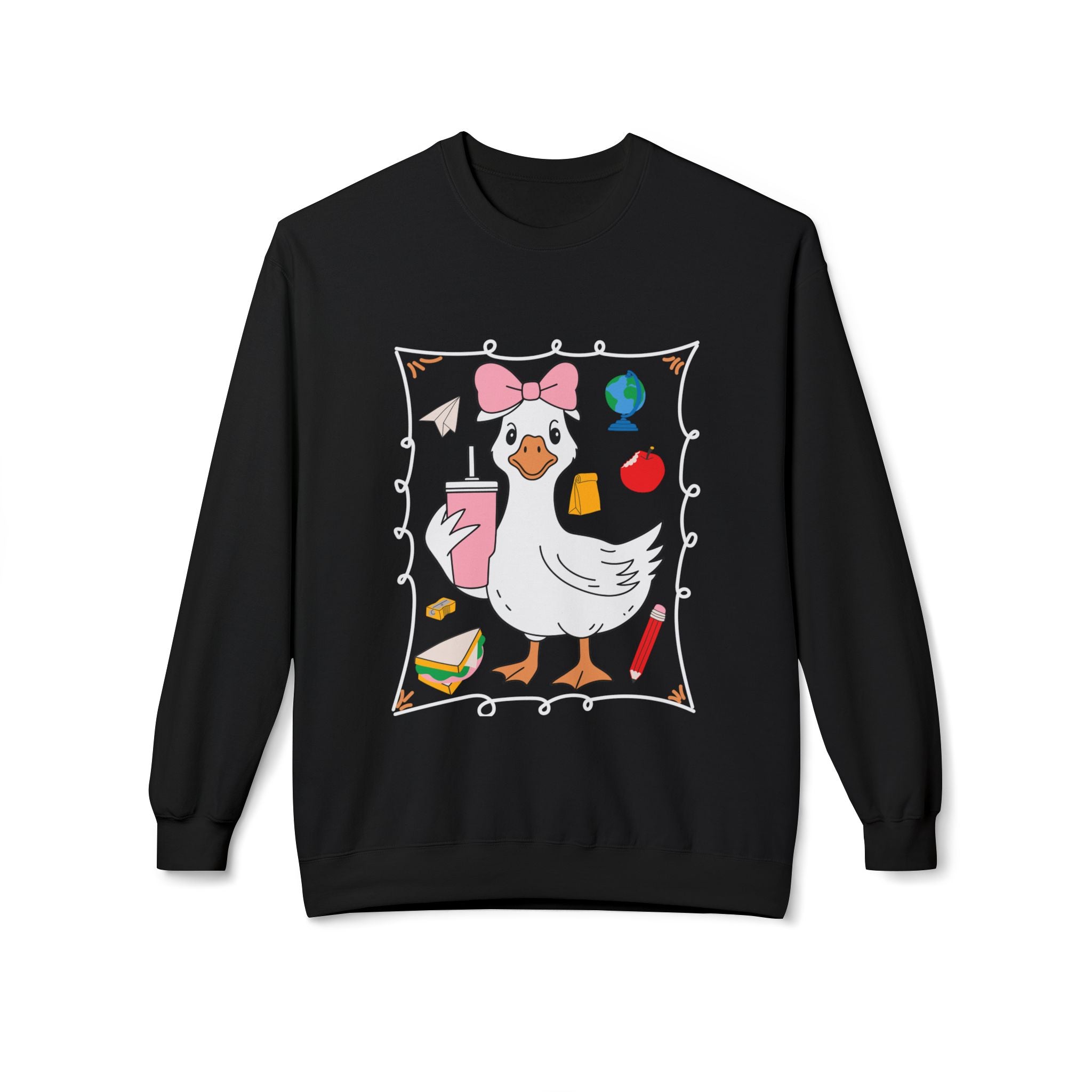 Cute Goose Drinking Fleece Crewneck Sweatshirt- Unisex