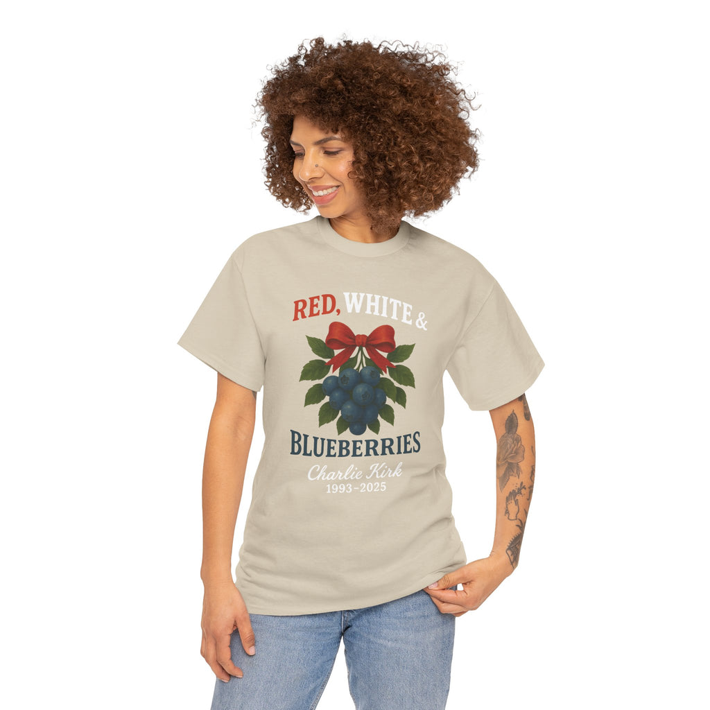 Red, White & Blueberries T-Shirt — Patriotic Blueberry Graphic Unisex Cotton Tee