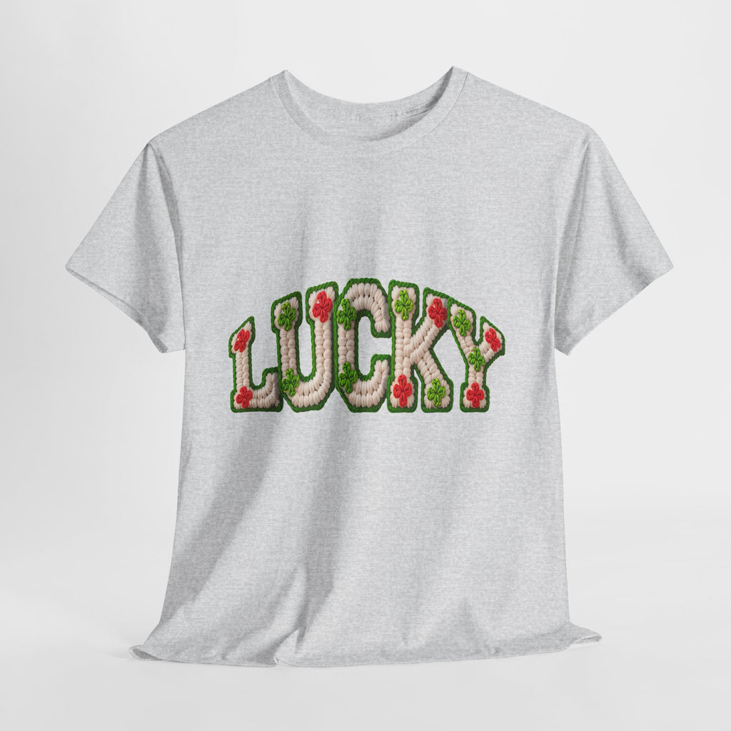 Lucky Crochet Clover T-Shirt — Faux-Yarn Embroidered St. Patrick’s Unisex Cotton Tee
