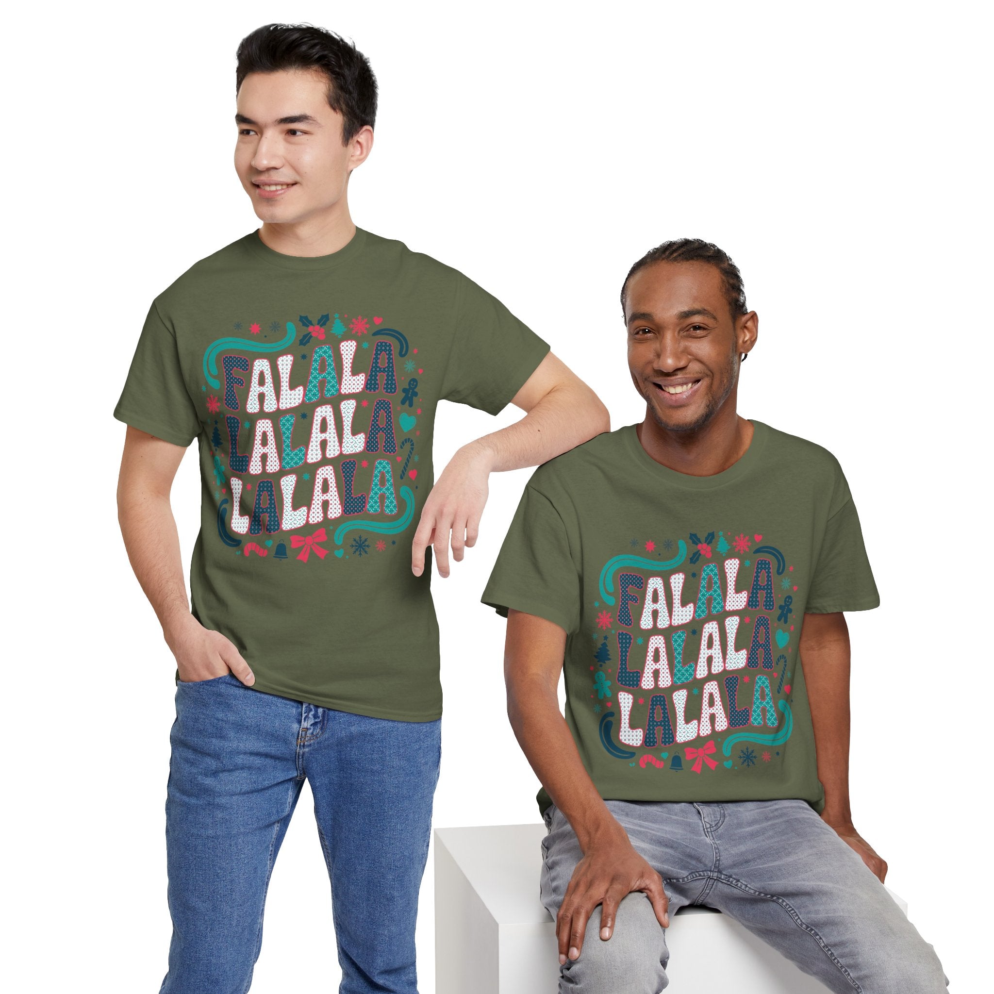 Fa La La La La Christmas T-Shirt — Festive Candy Cane & Gingerbread Holiday Unisex Cotton Tee