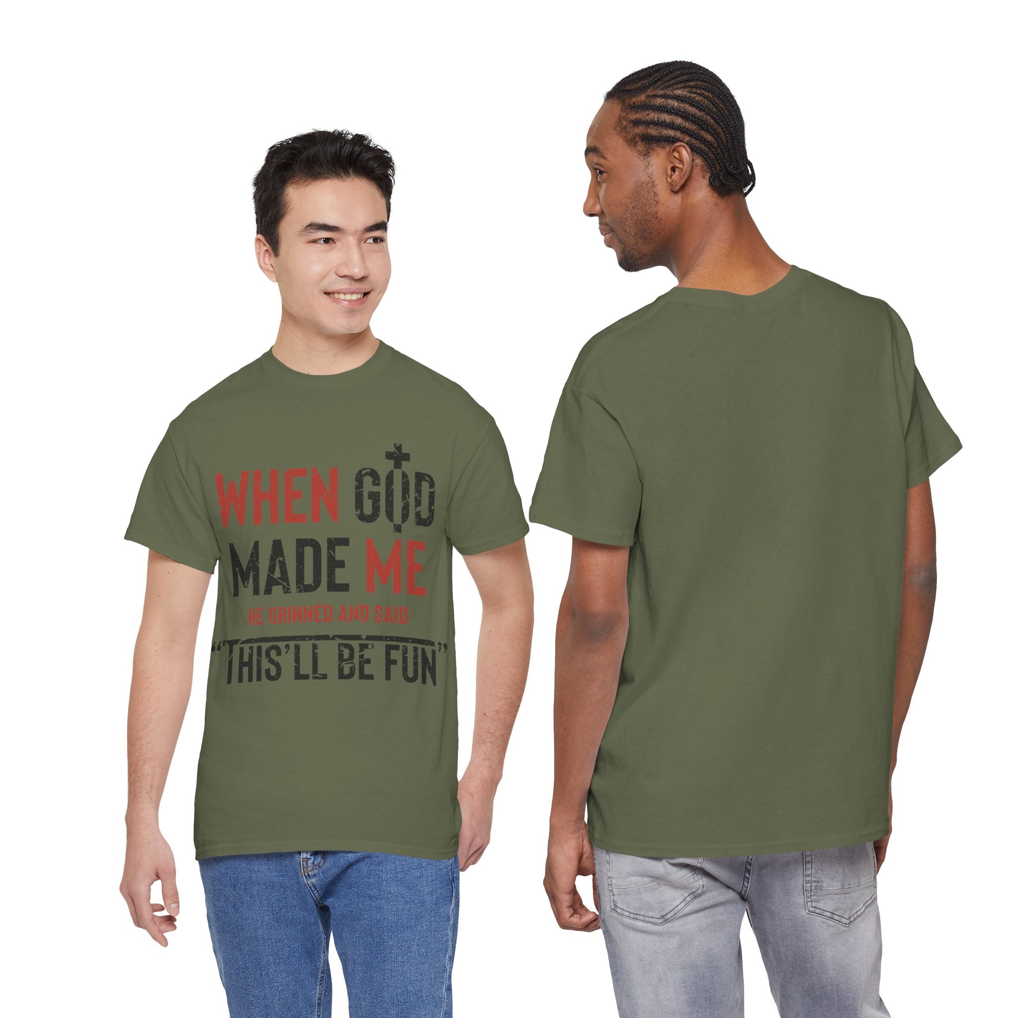 Humorous Grunge Quote Tee — "When He Saw Me, He Grinned and Said"Unisec Cotton Tee