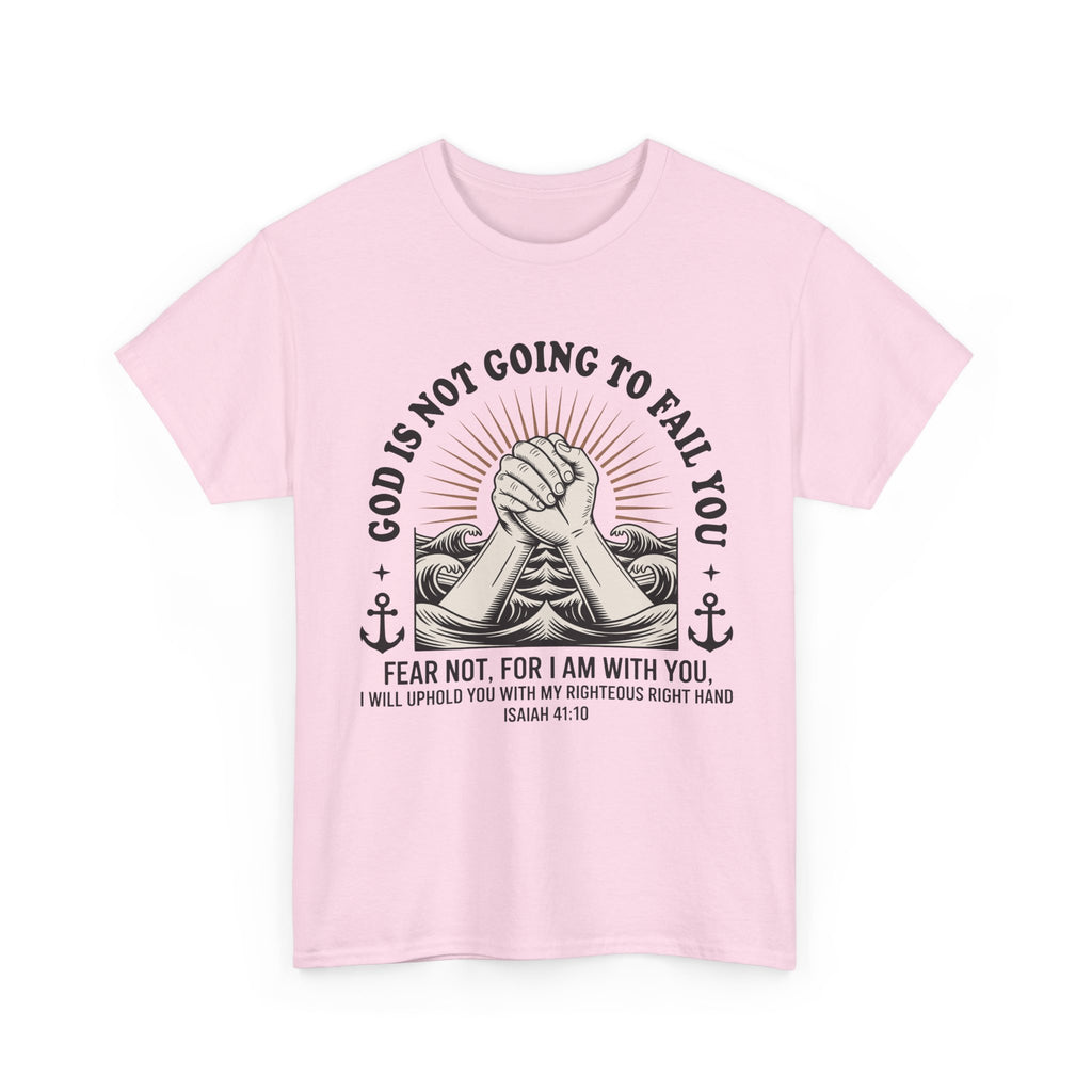 Isaiah 41:10 "Fear Not, For I Am With You" T-Shirt — Clasped Hands Rising from Waves Christian Unisex Cotton Tee