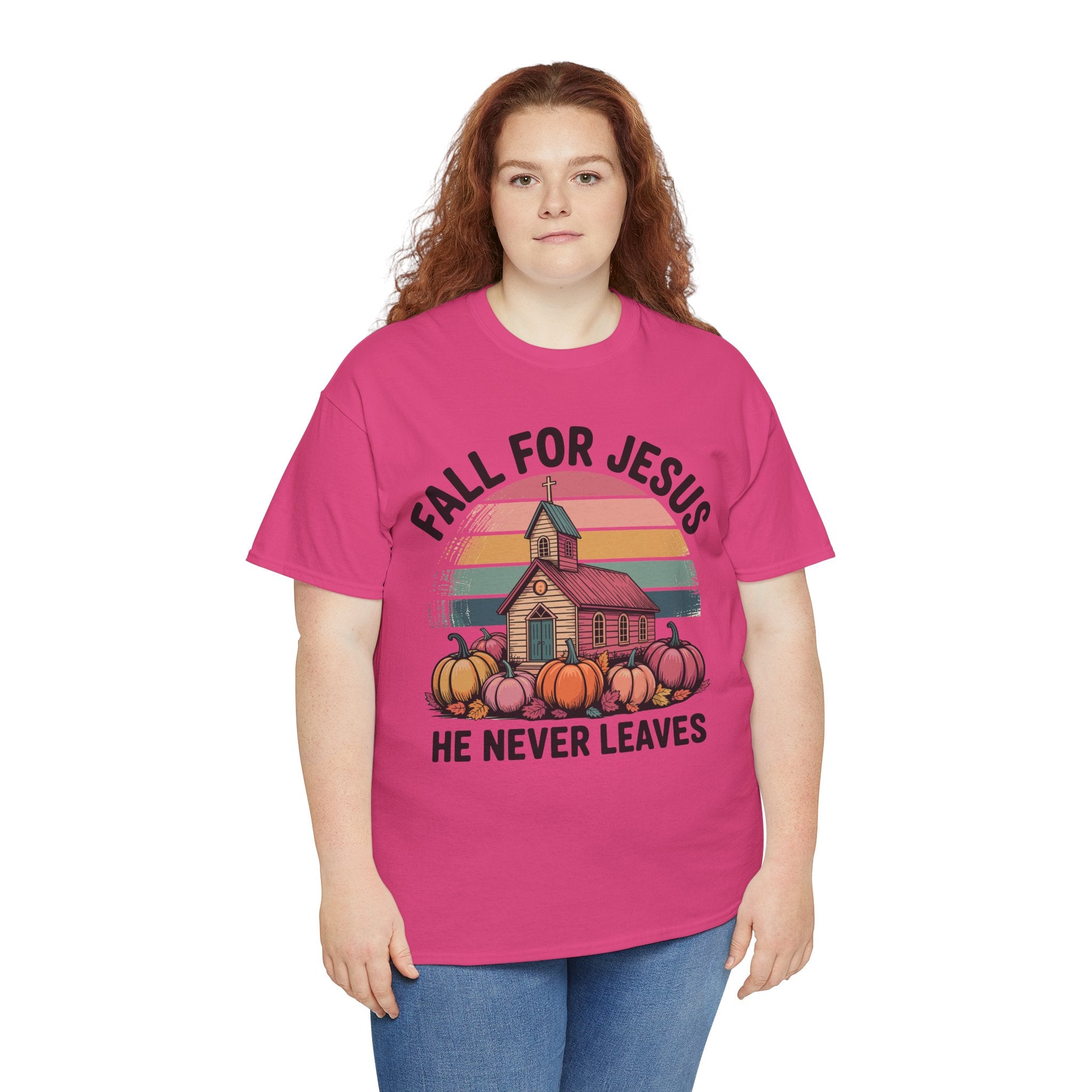 Jesus Leopard Print Fall T-Shirt — Pumpkins, Leaves & Floral Faith Unisex Cotton Tee