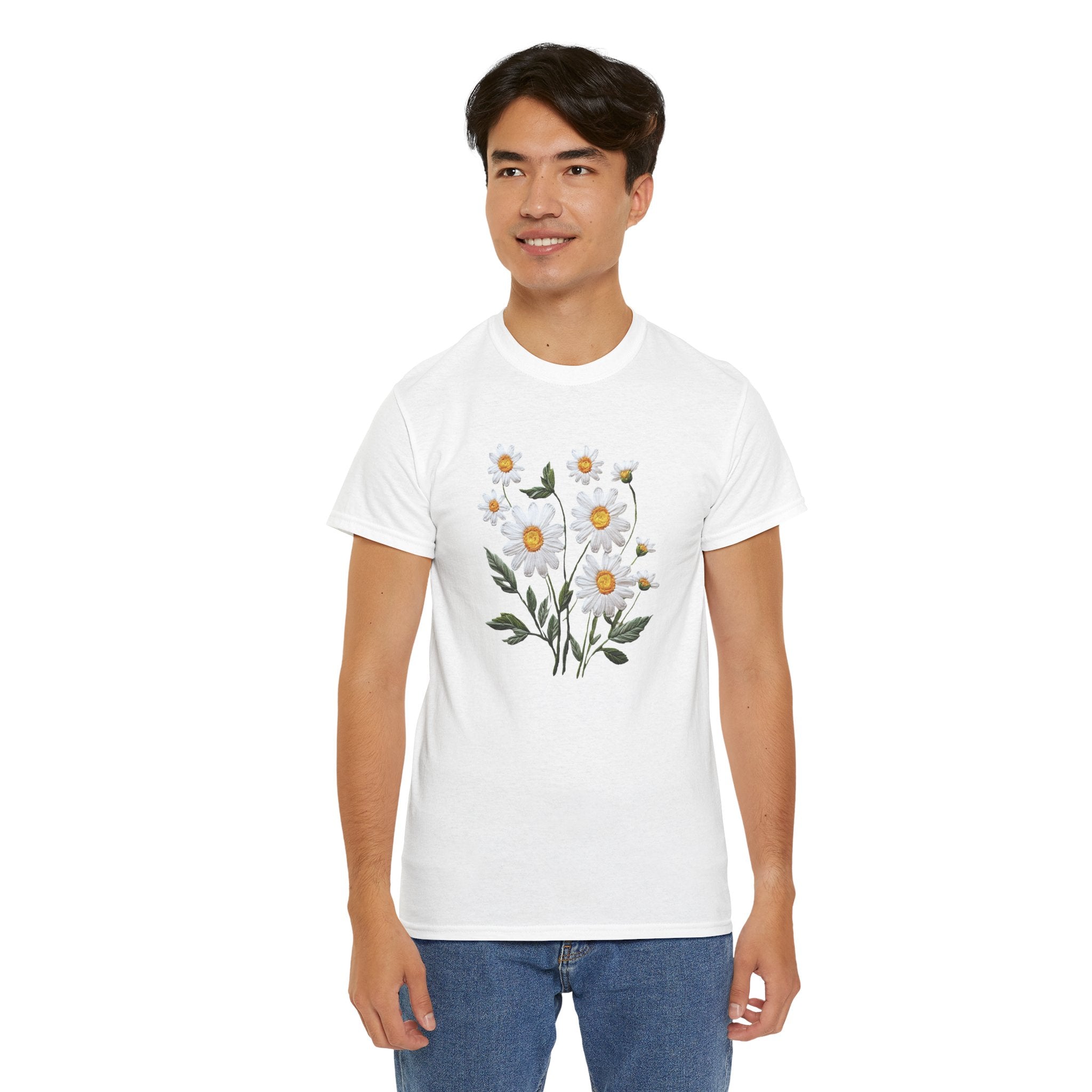 God Is Good All The Time Embroidered Daisy Unisex Cotton Tee