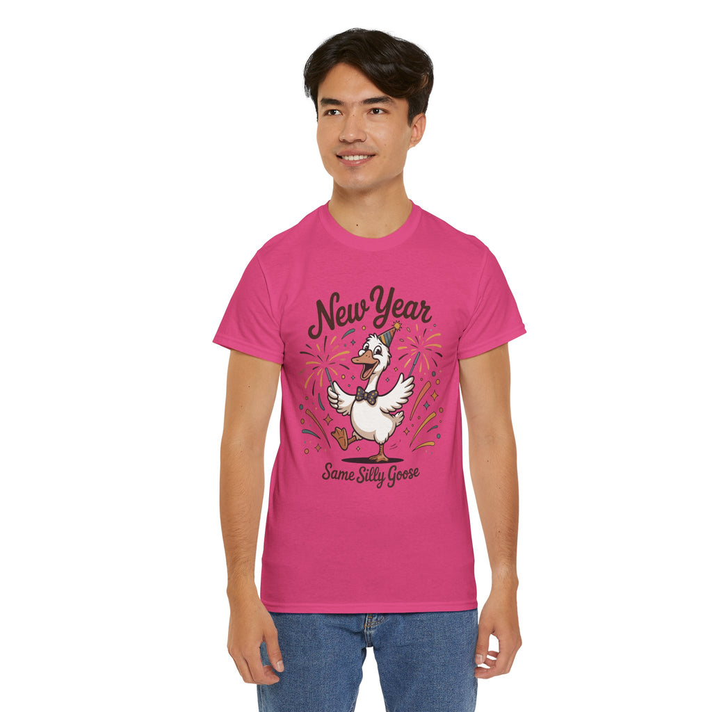 New Year Same Silly Goose T-Shirt — Party Goose Graphic Unisex Cotton Tee