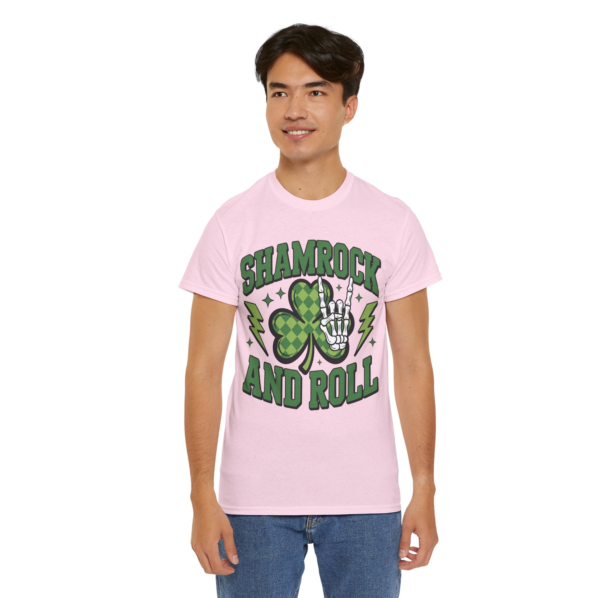 Shamrock and Roll Tee — Skeleton Hand & Lightning St. Patrick’s Rock Unisex Cotton Shirt