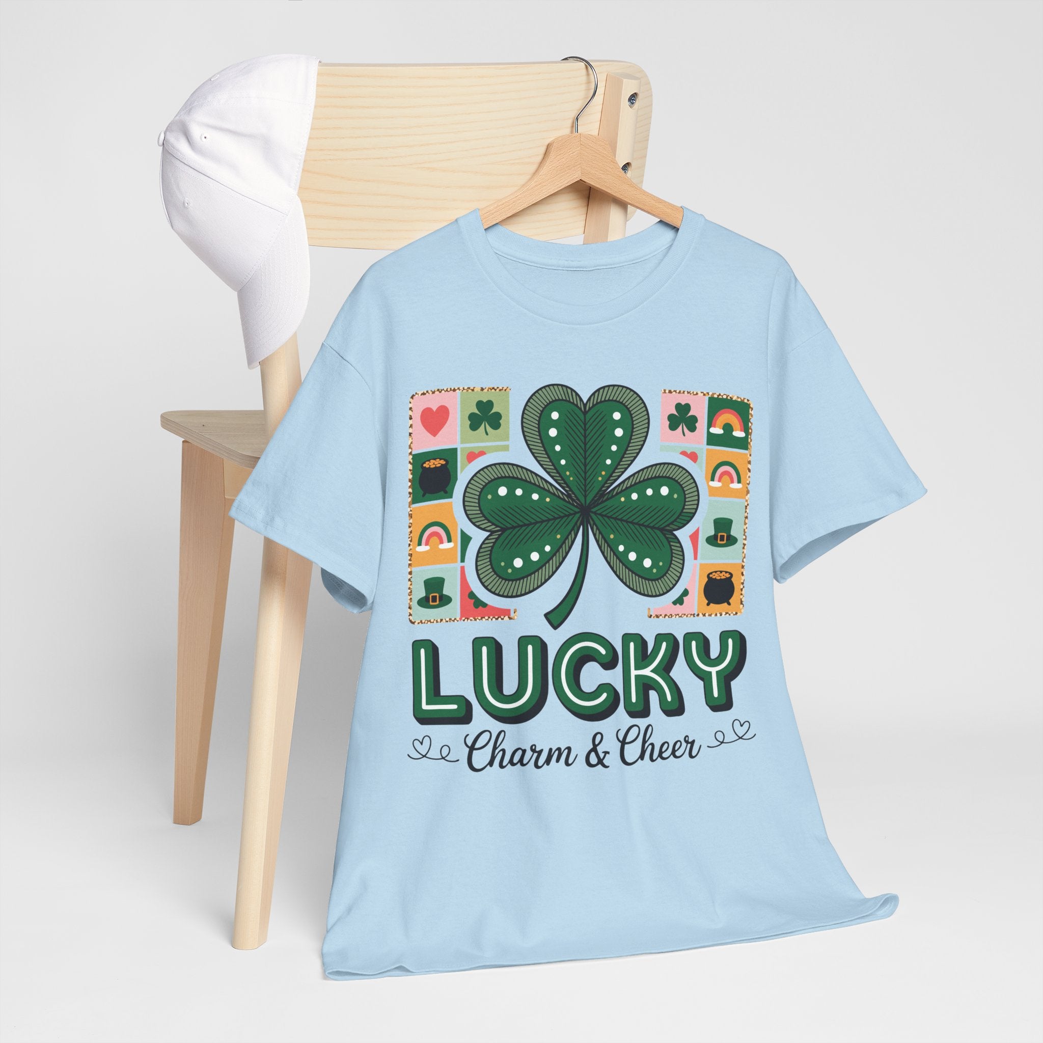 Lucky Charm & Cheer Clover Tee — Patchwork St. Patrick’s Day Unisex Cotton T-Shirt