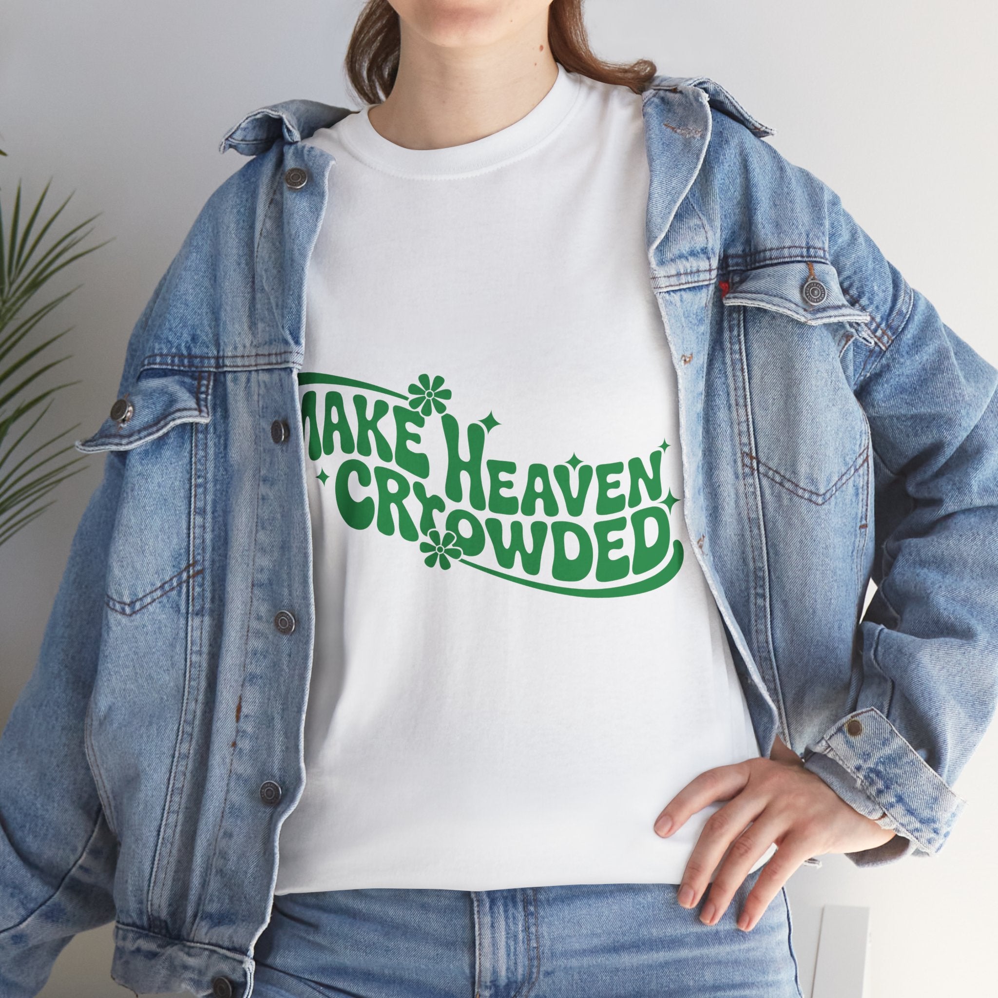 Make Heaven Crowded Retro Floral Christian Unisex Cotton T-Shirt