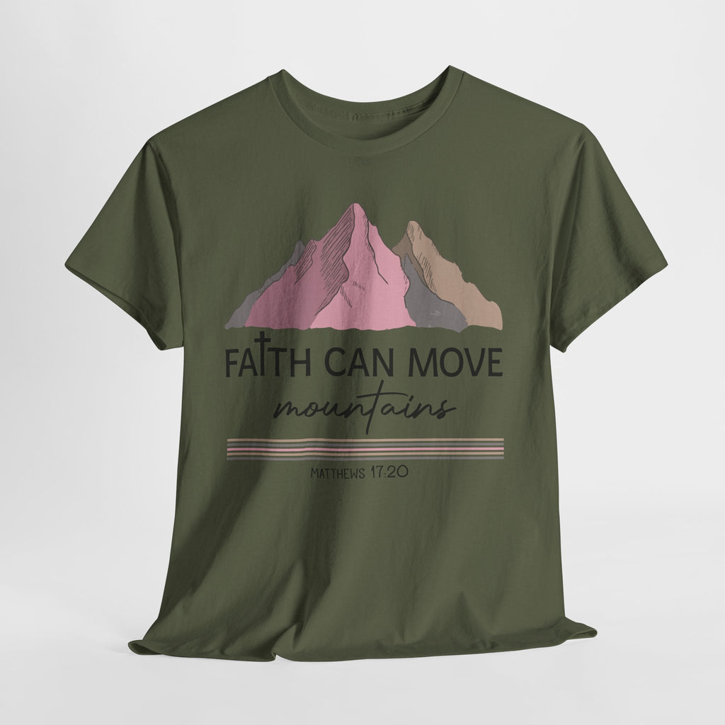 Faith Can Move Mountains Mountain Tee — Pastel Inspirational Christian Unisex Cotton T-Shirt
