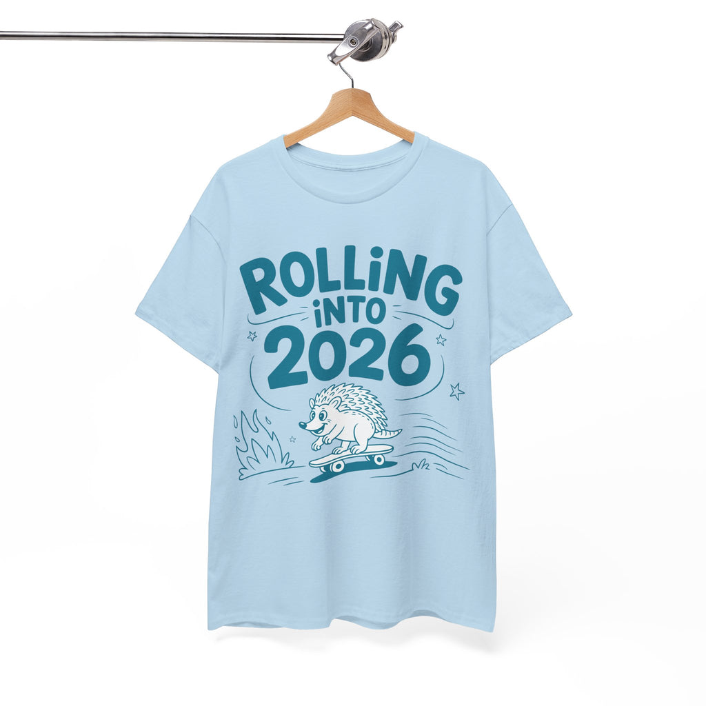 Rolling Into 2026 Hedgehog Skateboard Unisex Cotton Tee