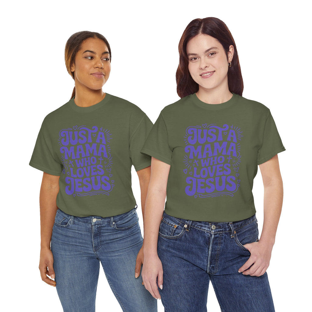 Mama Who Loves Jesus T-Shirt — Bright Green Bubbly Faith Unisex Cotton Tee