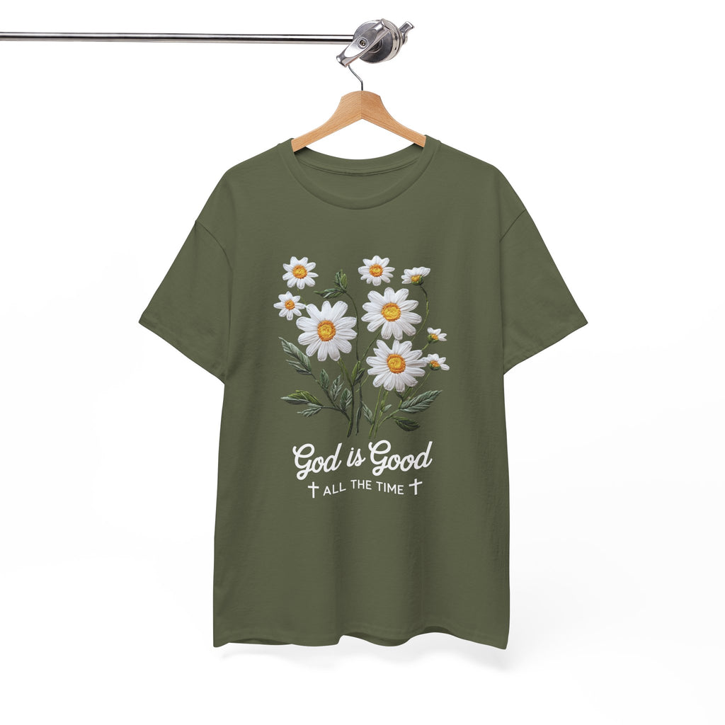 God Is Good All The Time Embroidered Daisy Unisex Cotton Tee