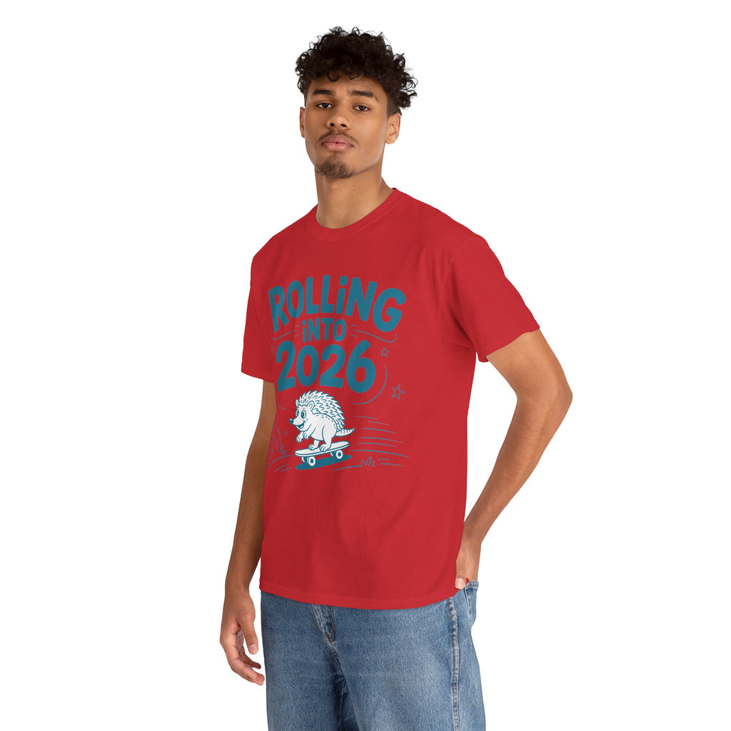 Rolling Into 2026 Hedgehog Skateboard Unisex Cotton Tee
