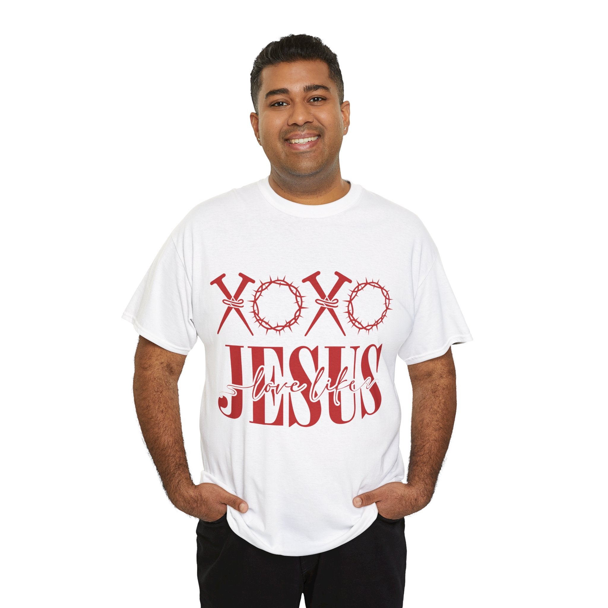 Christian Valentine T-Shirt — "XOXO Jesus Love Life" Nails & Thorn Crown Design Unisex Cotton Tee