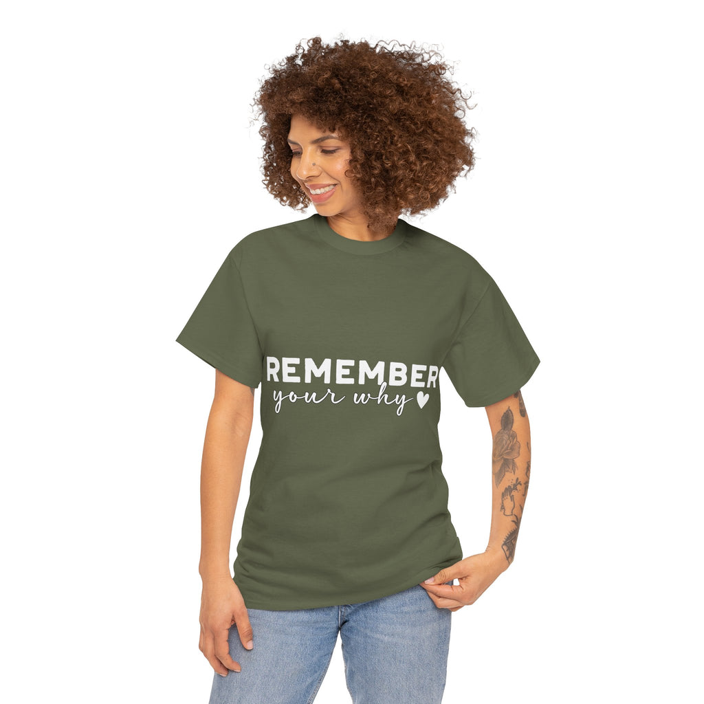 Remember Your Why Tee — Minimalist Heart Motivational Unisex Cotton Tshirt