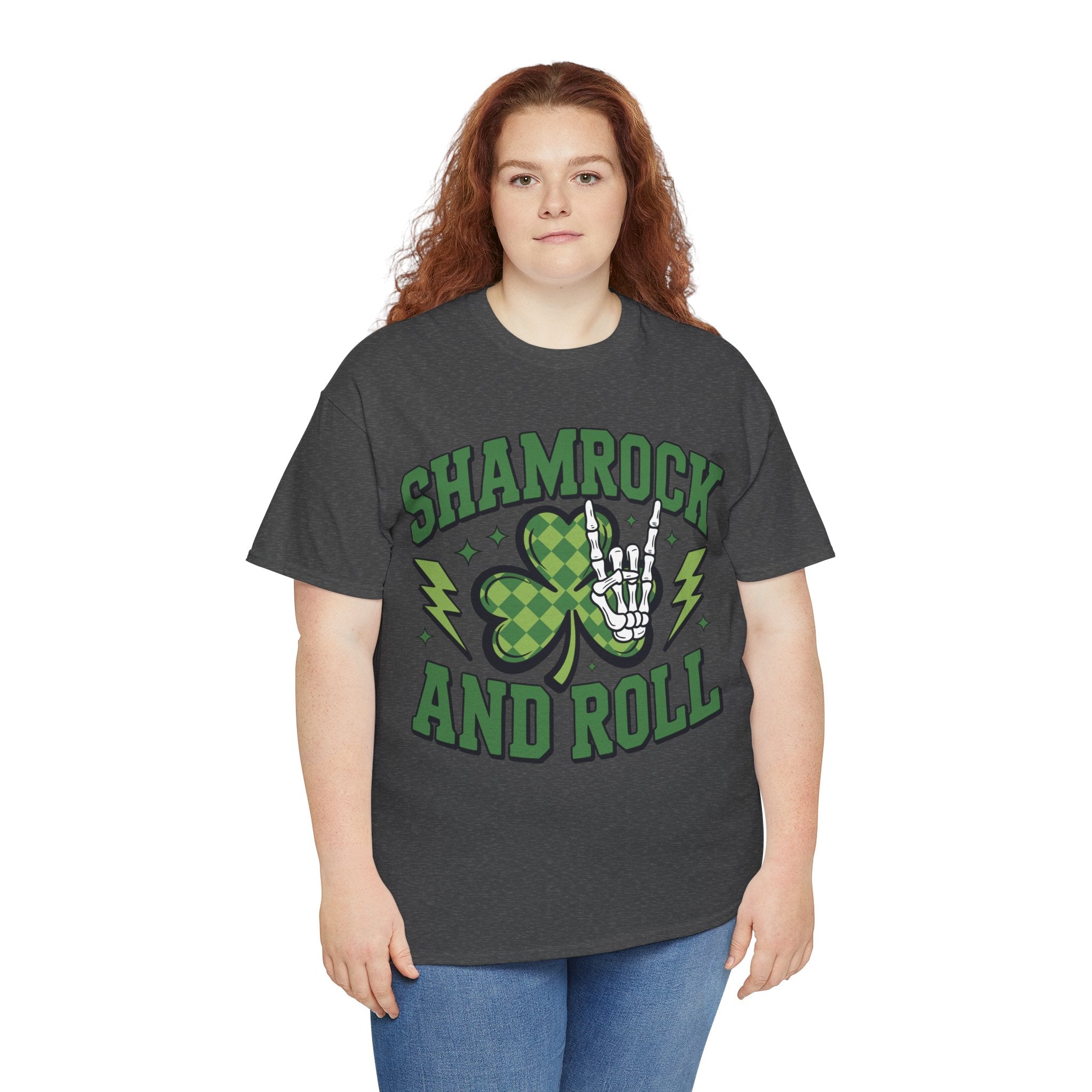 Shamrock and Roll Tee — Skeleton Hand & Lightning St. Patrick’s Rock Unisex Cotton Shirt