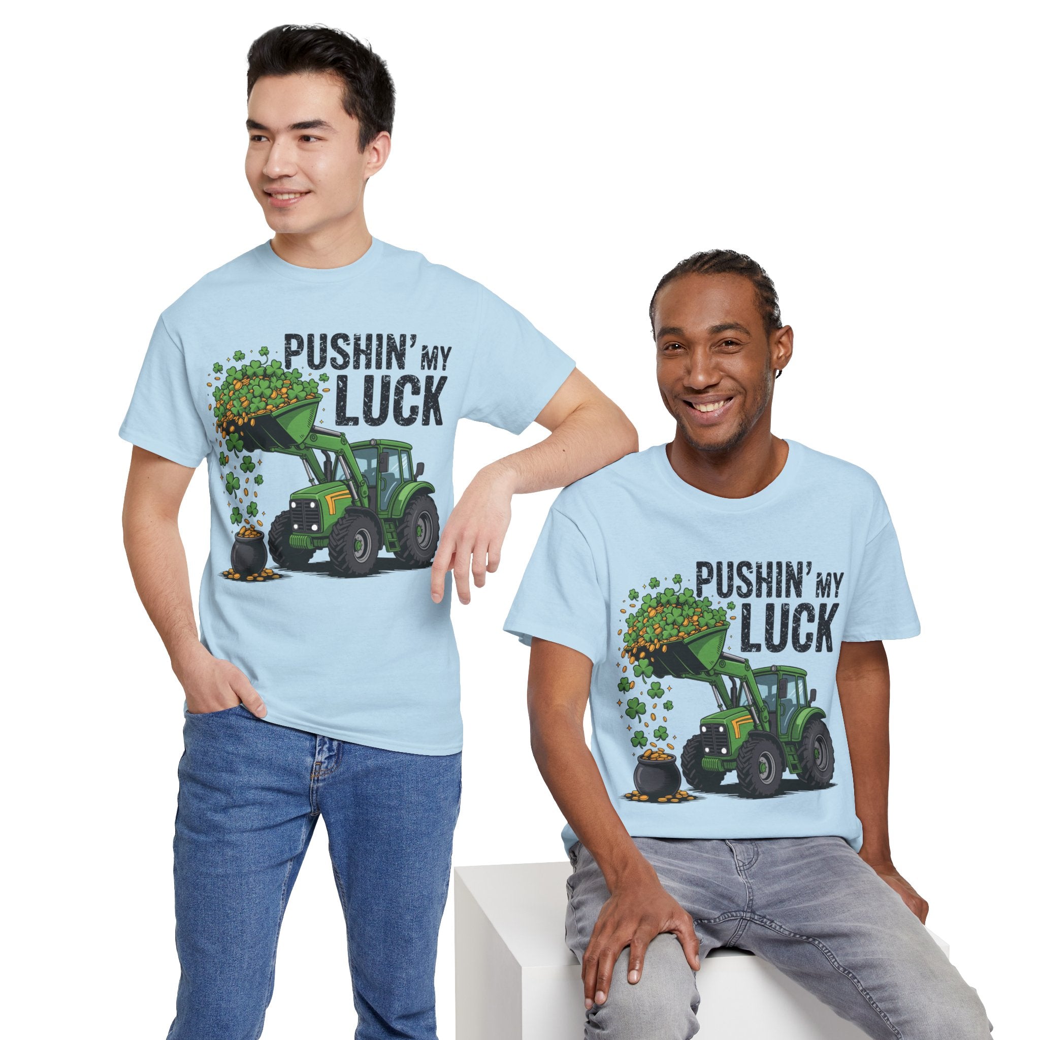 Pushin' My Luck Shamrock Tractor Tee — St. Patrick's Day Unisex Cotton T-Shirt
