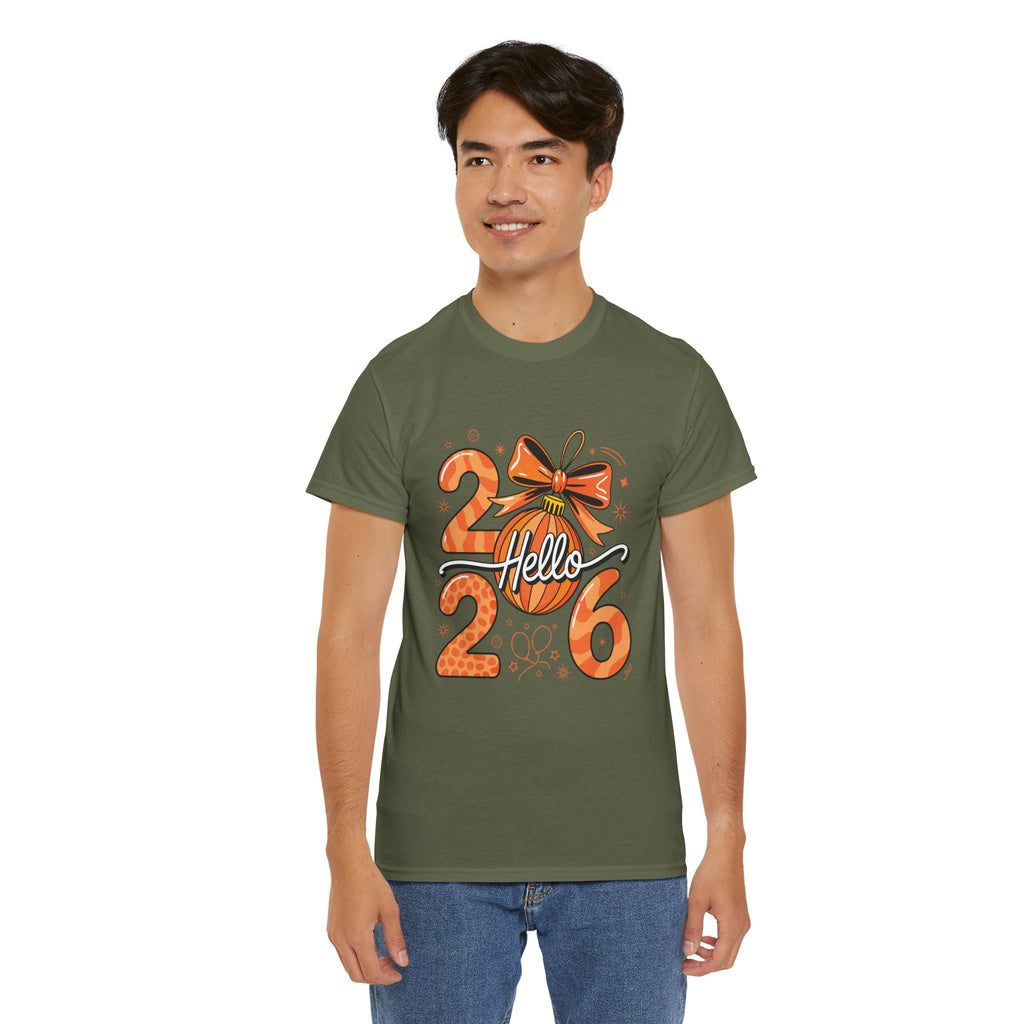 Hello 2026 Christmas Ornament Tee — Festive Orange Holiday Unisex Cotton T-Shirt