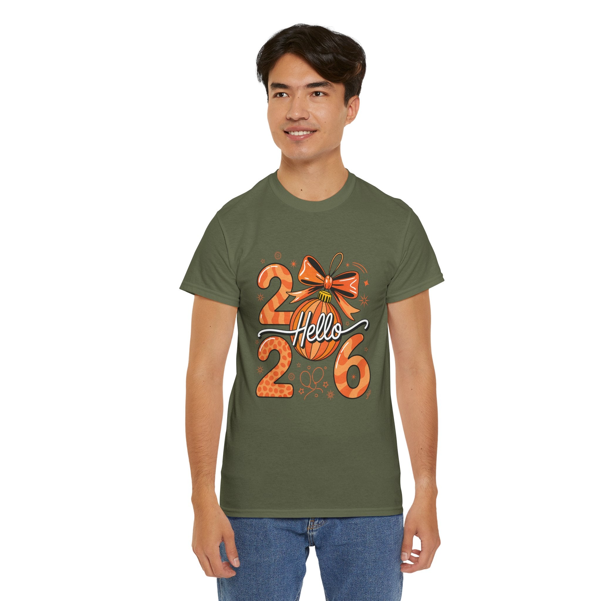 Hello 2026 Christmas Ornament Tee — Festive Orange Holiday Unisex Cotton T-Shirt