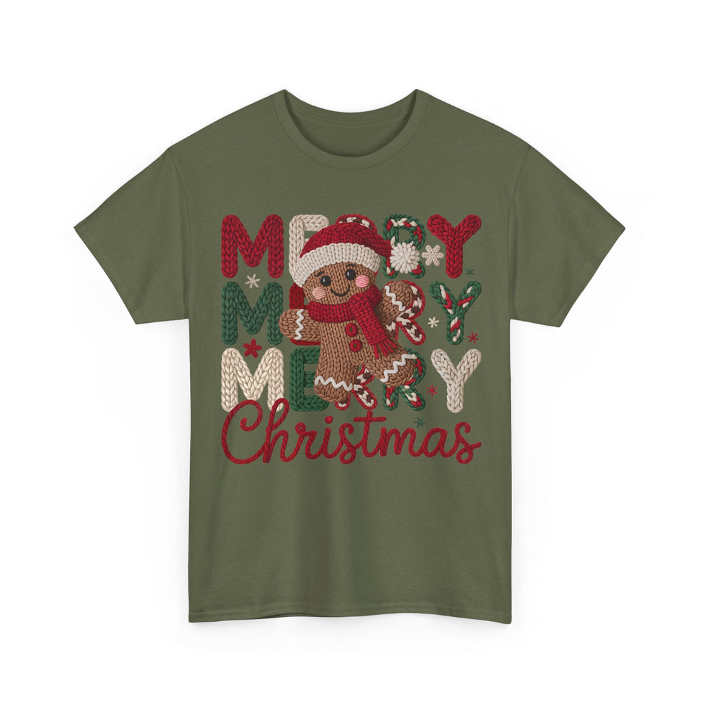 Merry Merry Merry Christmas Gingerbread Unisex Cotton Tee