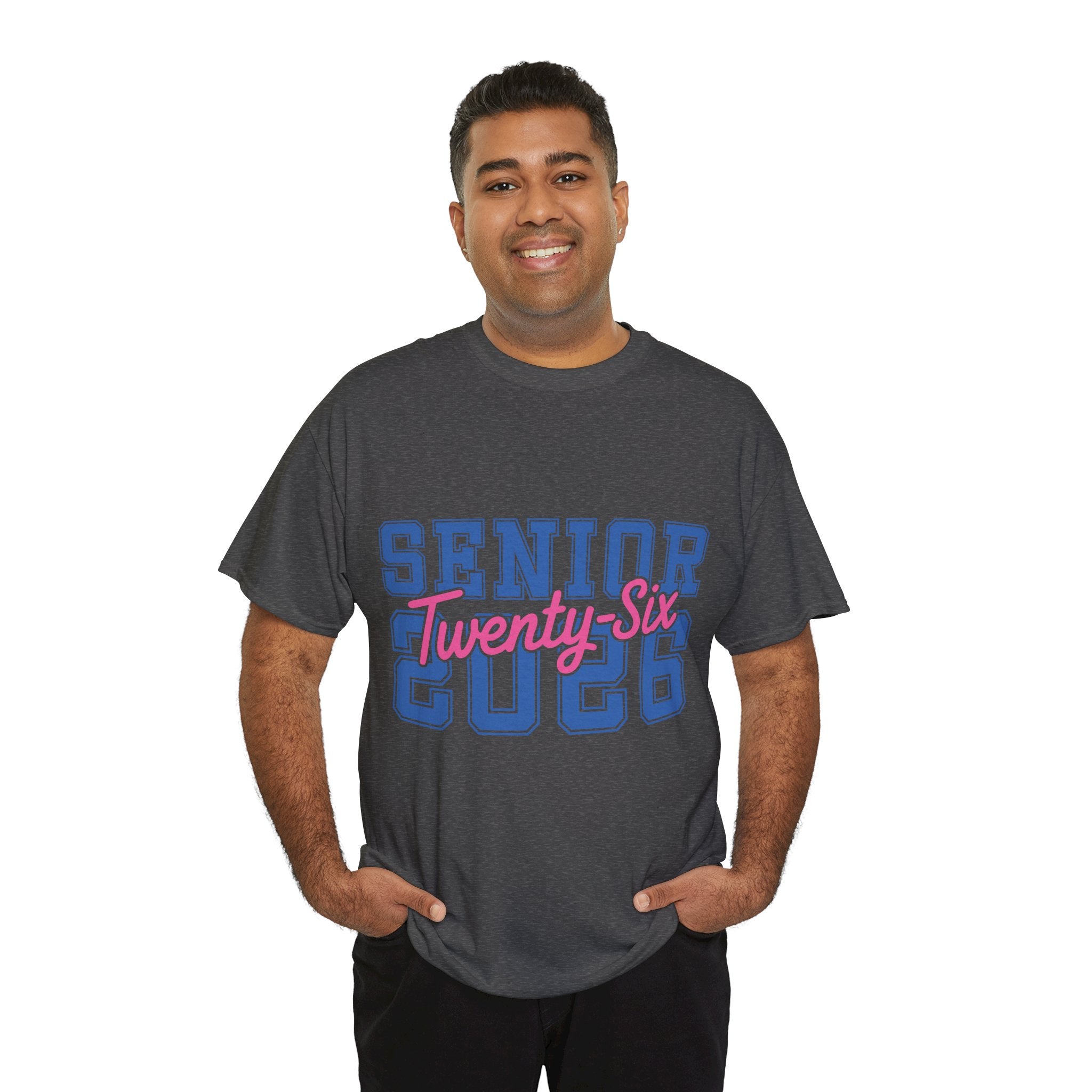 Senior 2026 Tee — Pink Varsity Block with Blue Script Overlay Unisex Cotton Tee