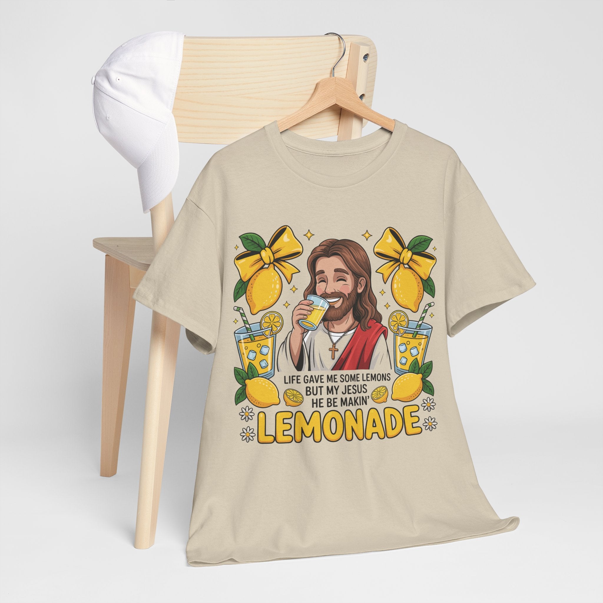 Jesus Drinking Lemonade T-Shirt — "Life Gave Me Some Lemons" Christian Unisex Cotton Tee