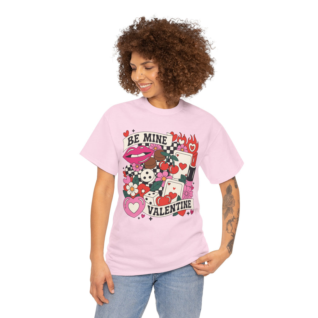 Be Mine Valentine Pop-Art Tee — Lips, Cherries & Retro Valentine Collage...Unisex Cotton Tee