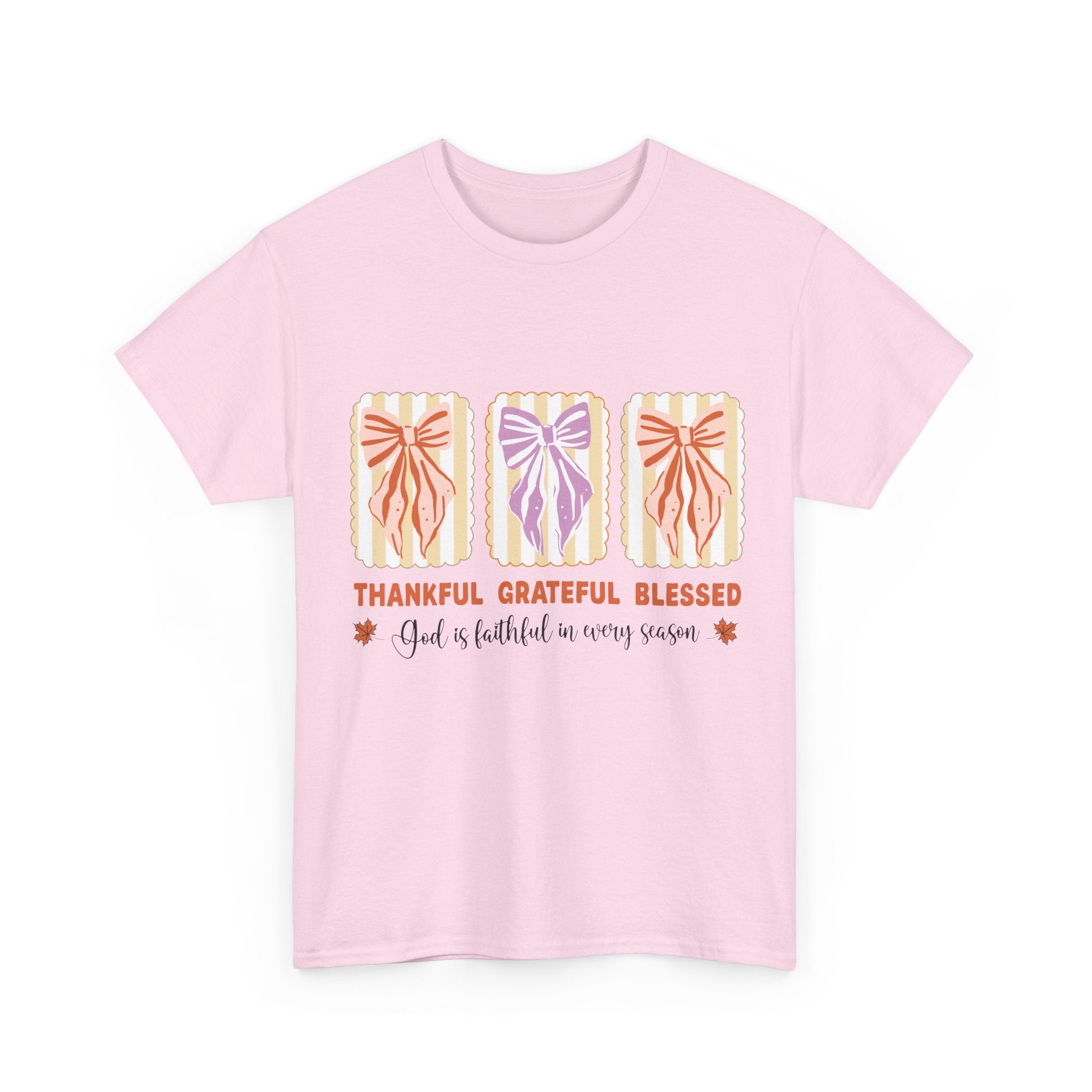 Thankful Grateful Blessed Fall Tee — God Is Faithful Pastel Bows..Unisex Cotton Tee