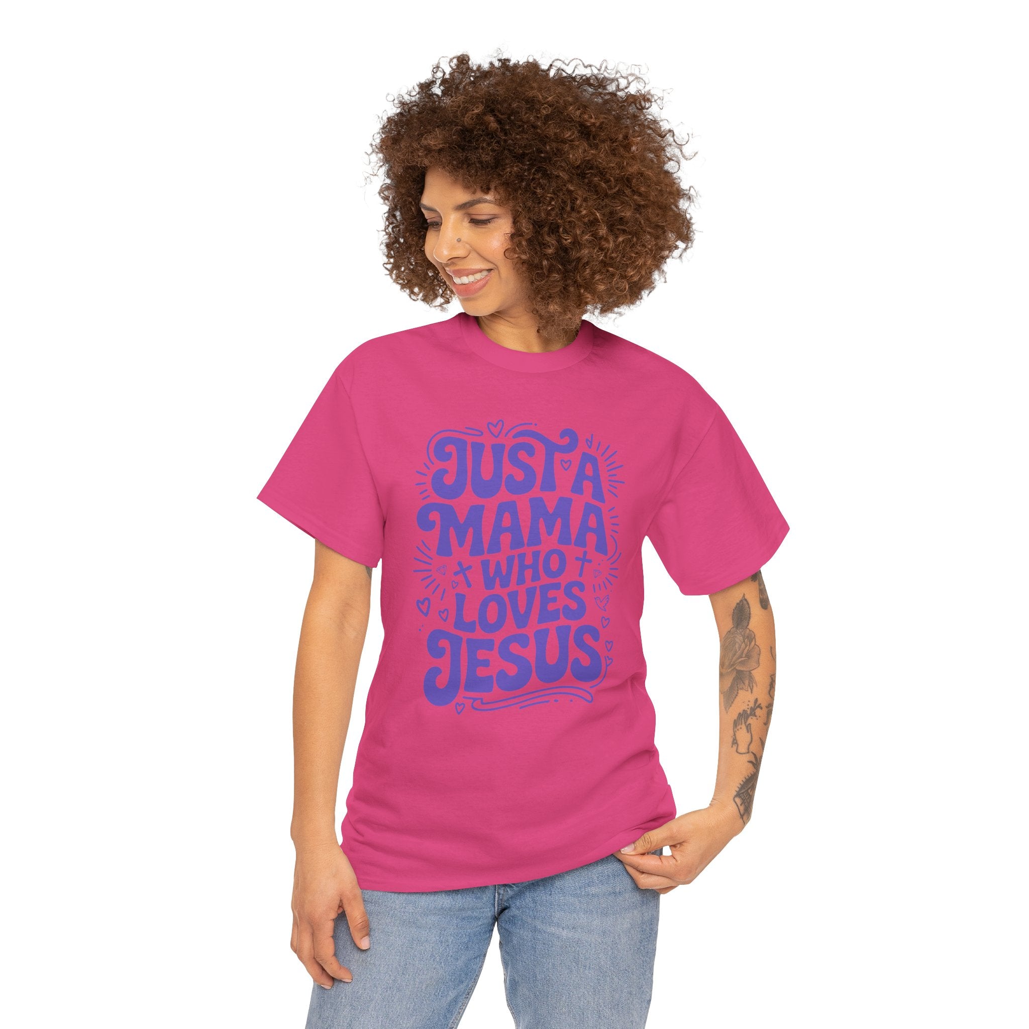 Mama Who Loves Jesus T-Shirt — Bright Green Bubbly Faith Unisex Cotton Tee