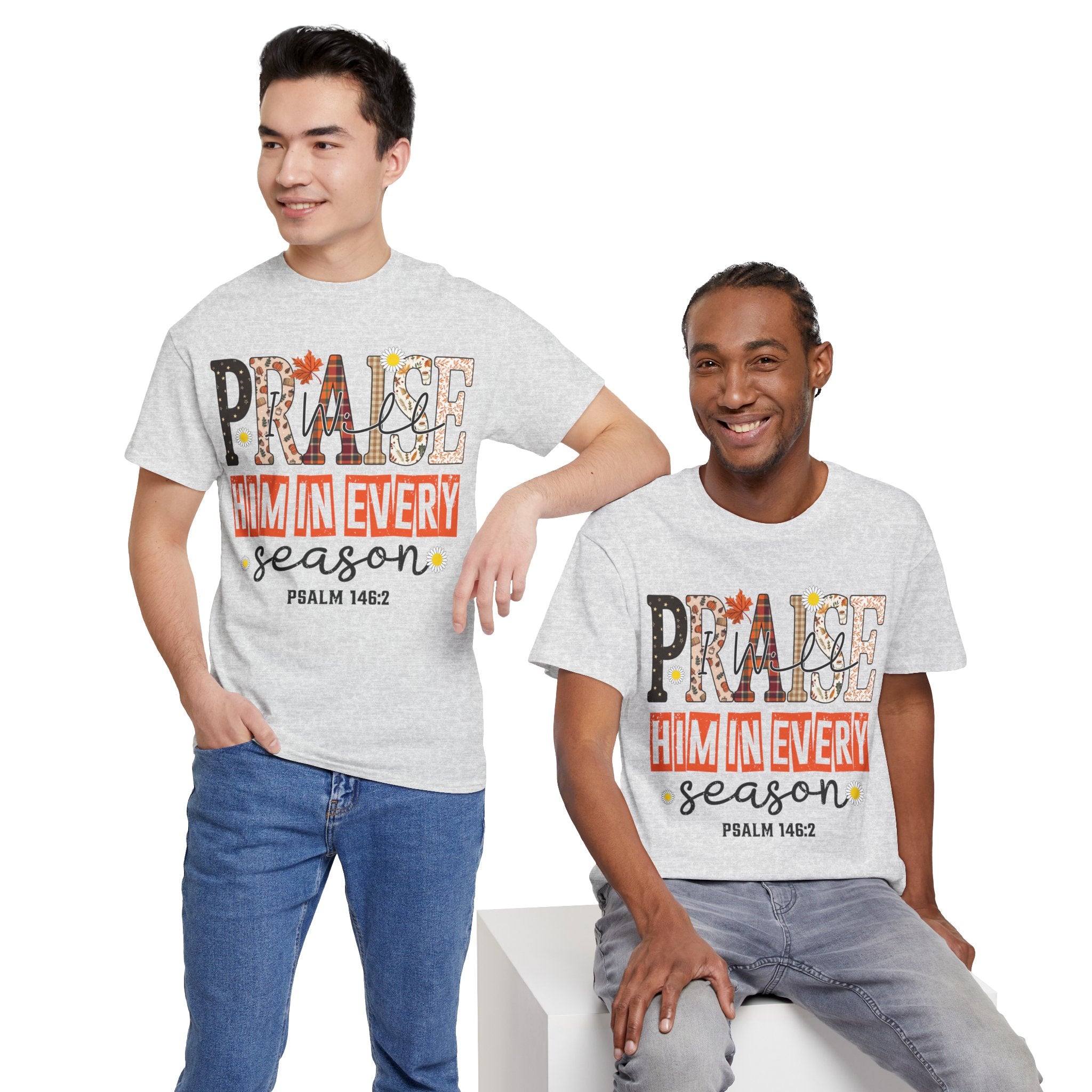 Praise Him In Every Tee — Fall Daisies & Leaf Floral Graphic Unisex Cotton T-Shirt