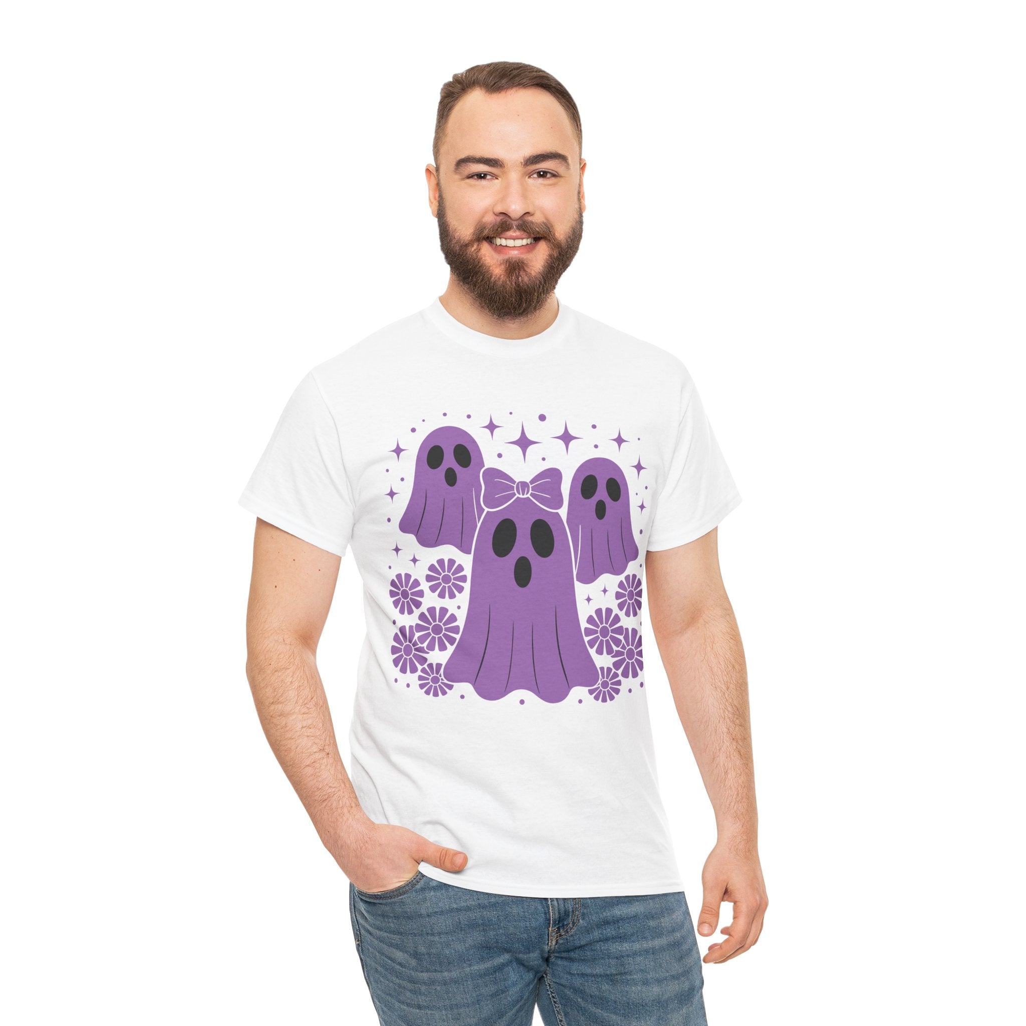 Purple Ghost Halloween Unisex Cotton Tee