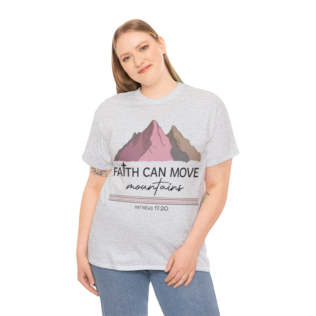 Faith Can Move Mountains Mountain Tee — Pastel Inspirational Christian Unisex Cotton T-Shirt