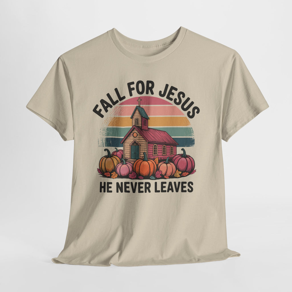 Jesus Leopard Print Fall T-Shirt — Pumpkins, Leaves & Floral Faith Unisex Cotton Tee